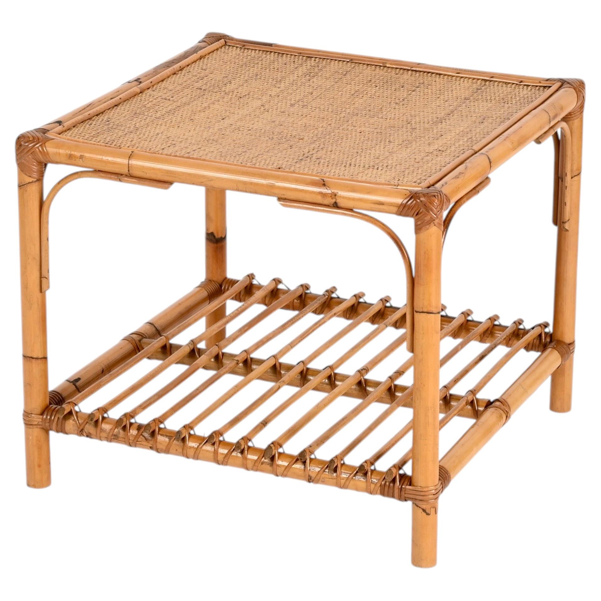 Italian Mid-Century Organic Coffee Table in Bamboo, Rattan and Wicker, 1970s