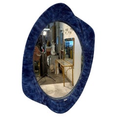 Italian Mid-Century Organic Mirror with Blue Ceramic Frame, 1970s