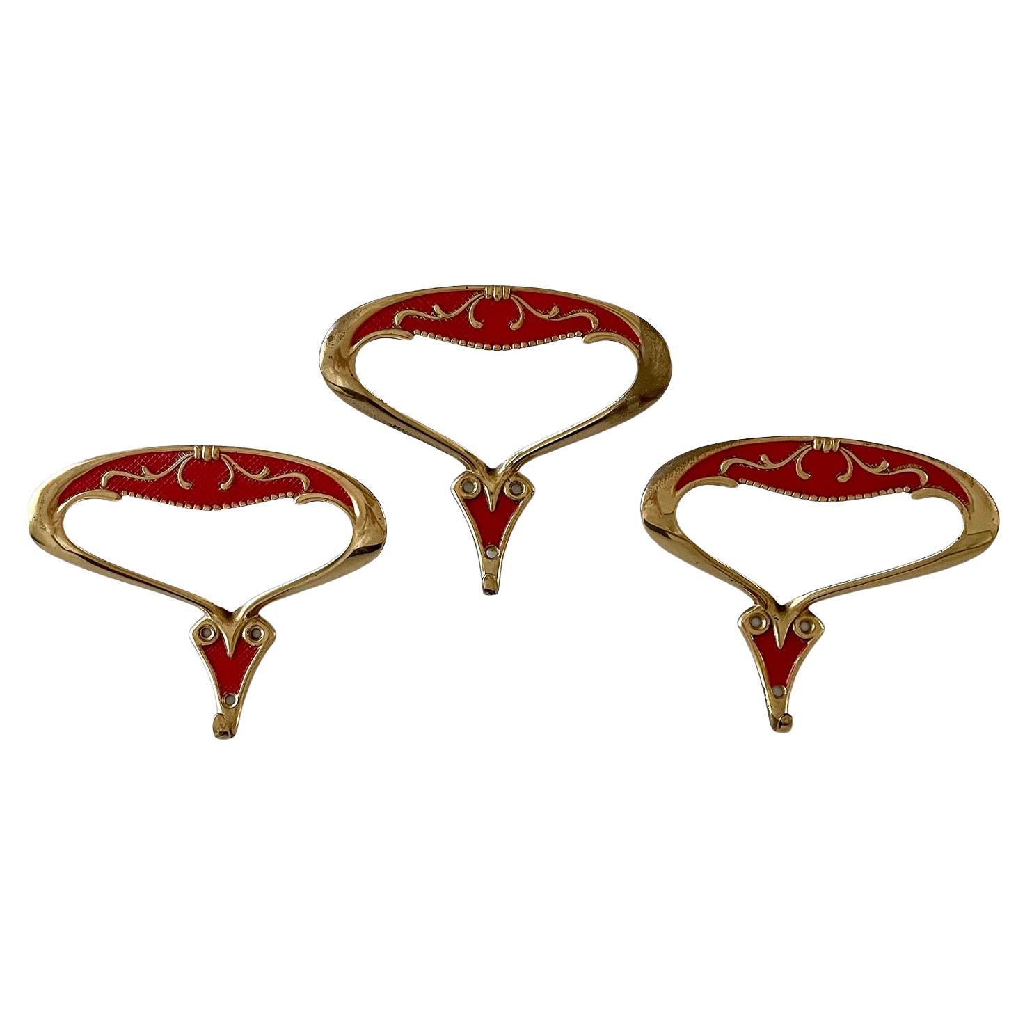 Italian Mid Century Oro Rossa Red Wall Coat Hooks - 3 available