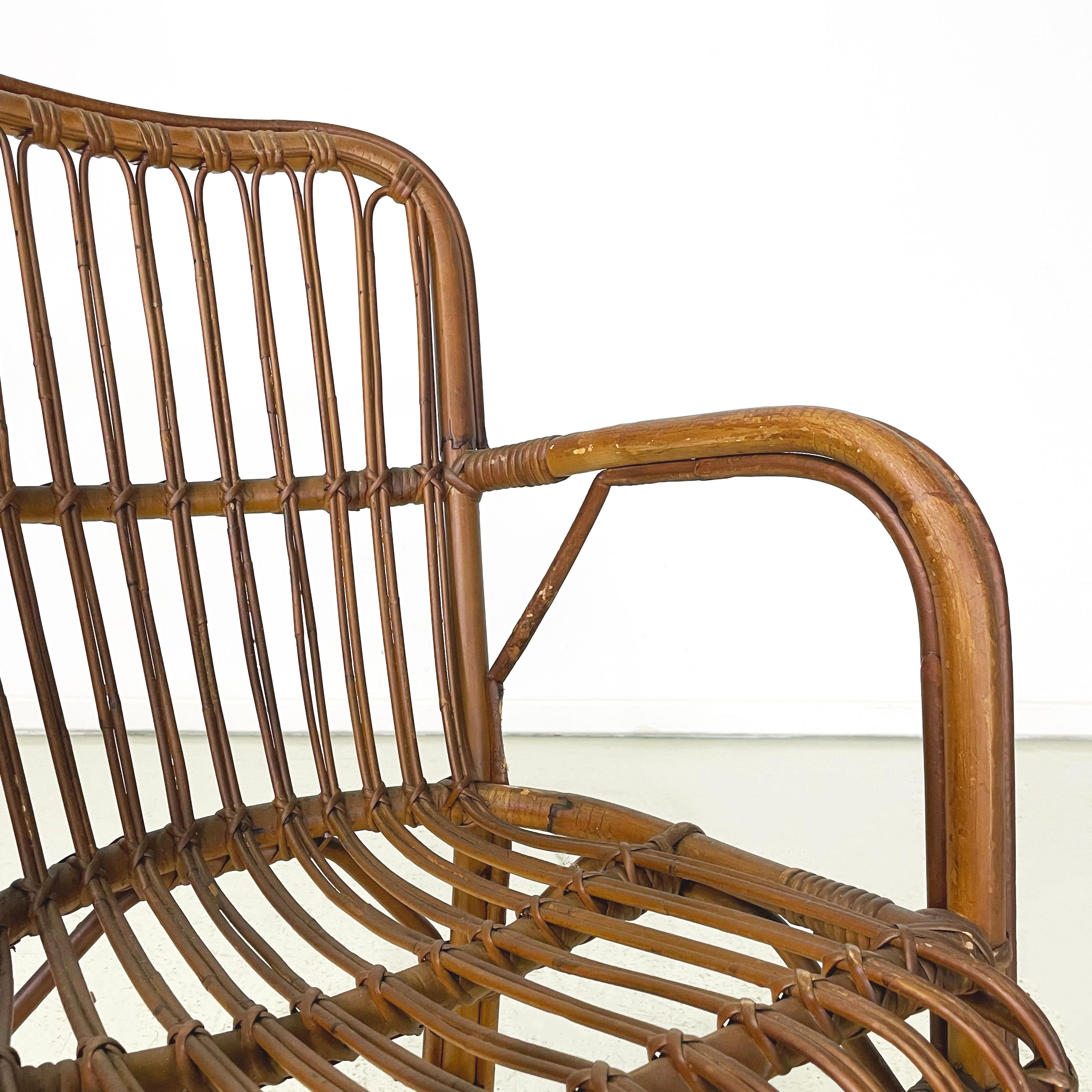 Fauteuils d'extérieur italiens du milieu du siècle en bambou et rotin, années 1960 3