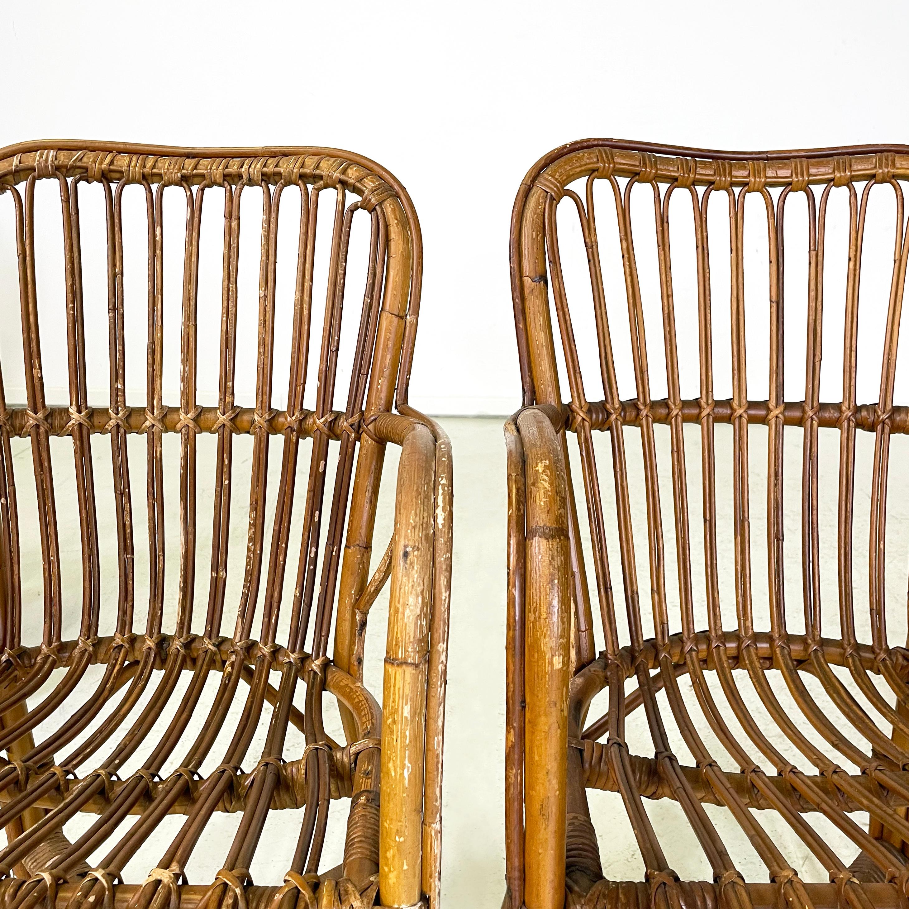 Fauteuils d'extérieur italiens du milieu du siècle en bambou et rotin, années 1960 7