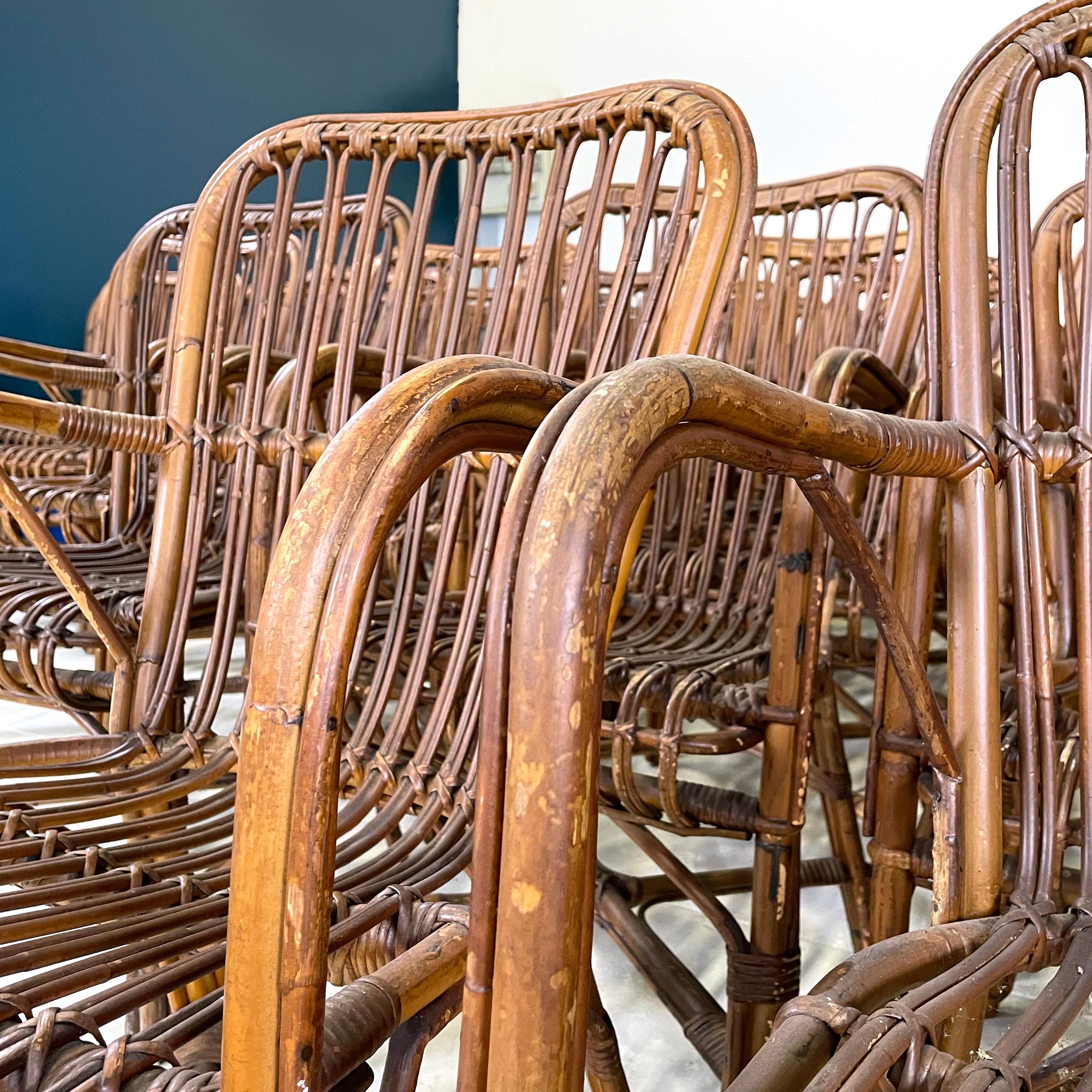 Fauteuils d'extérieur italiens du milieu du siècle en bambou et rotin, années 1960 9