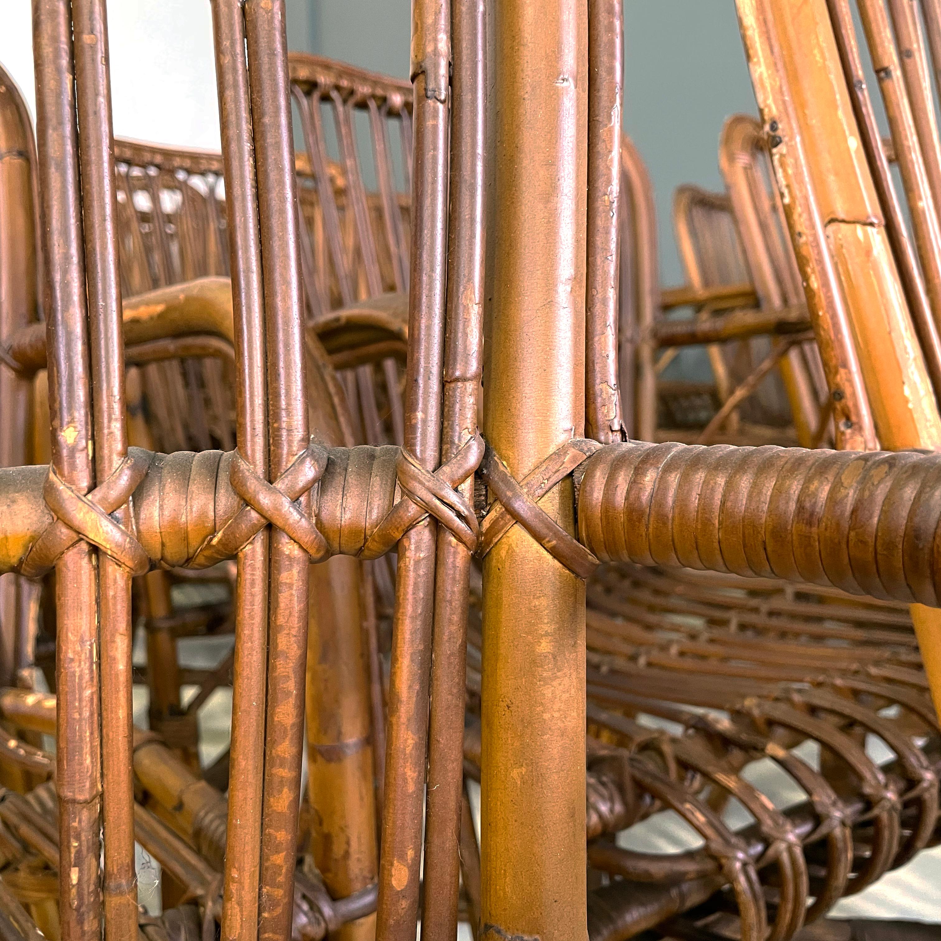 Fauteuils d'extérieur italiens du milieu du siècle en bambou et rotin, années 1960 10
