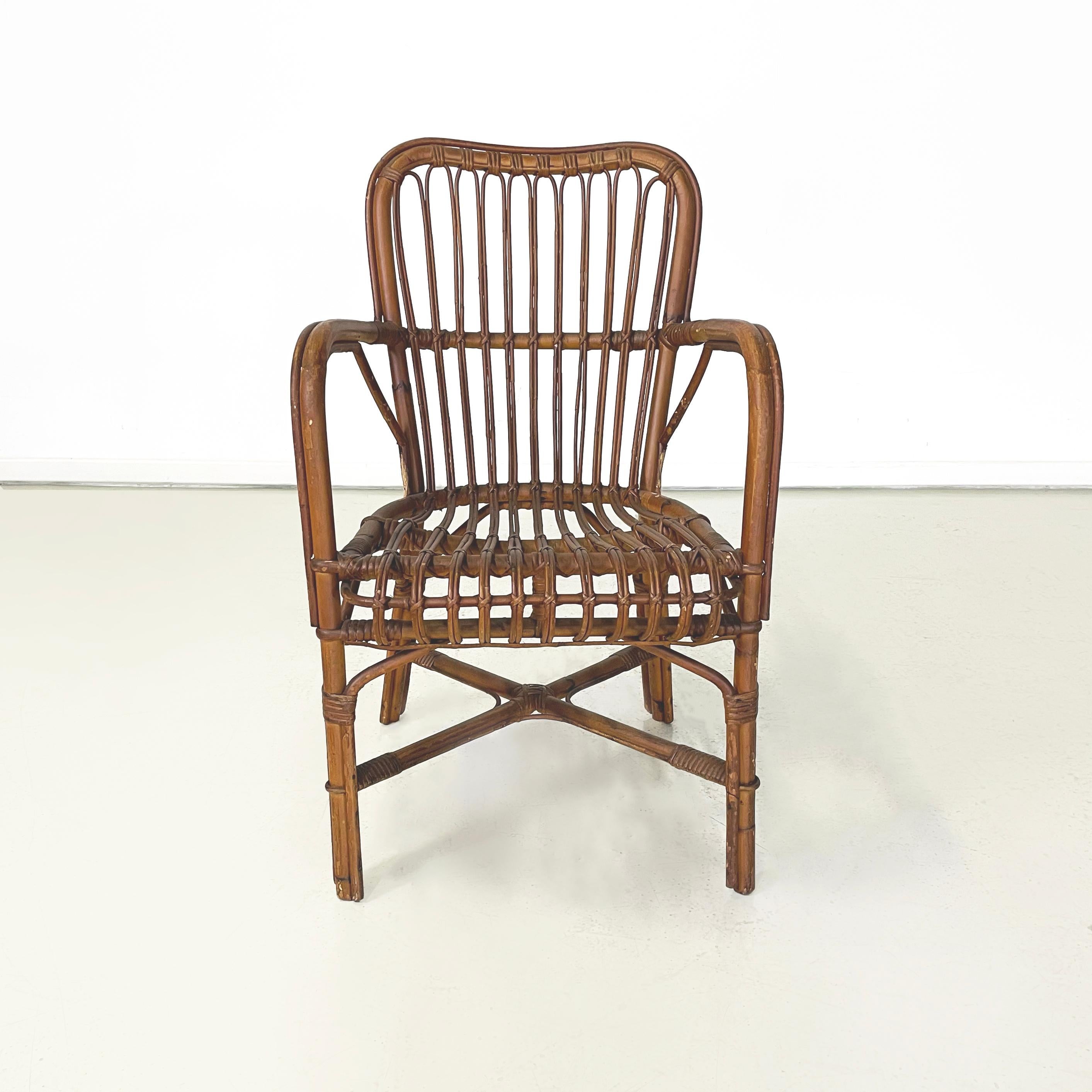 Modern Italian mid-century Outdoor Armchairs in bamboo and rattan, 1960s For Sale