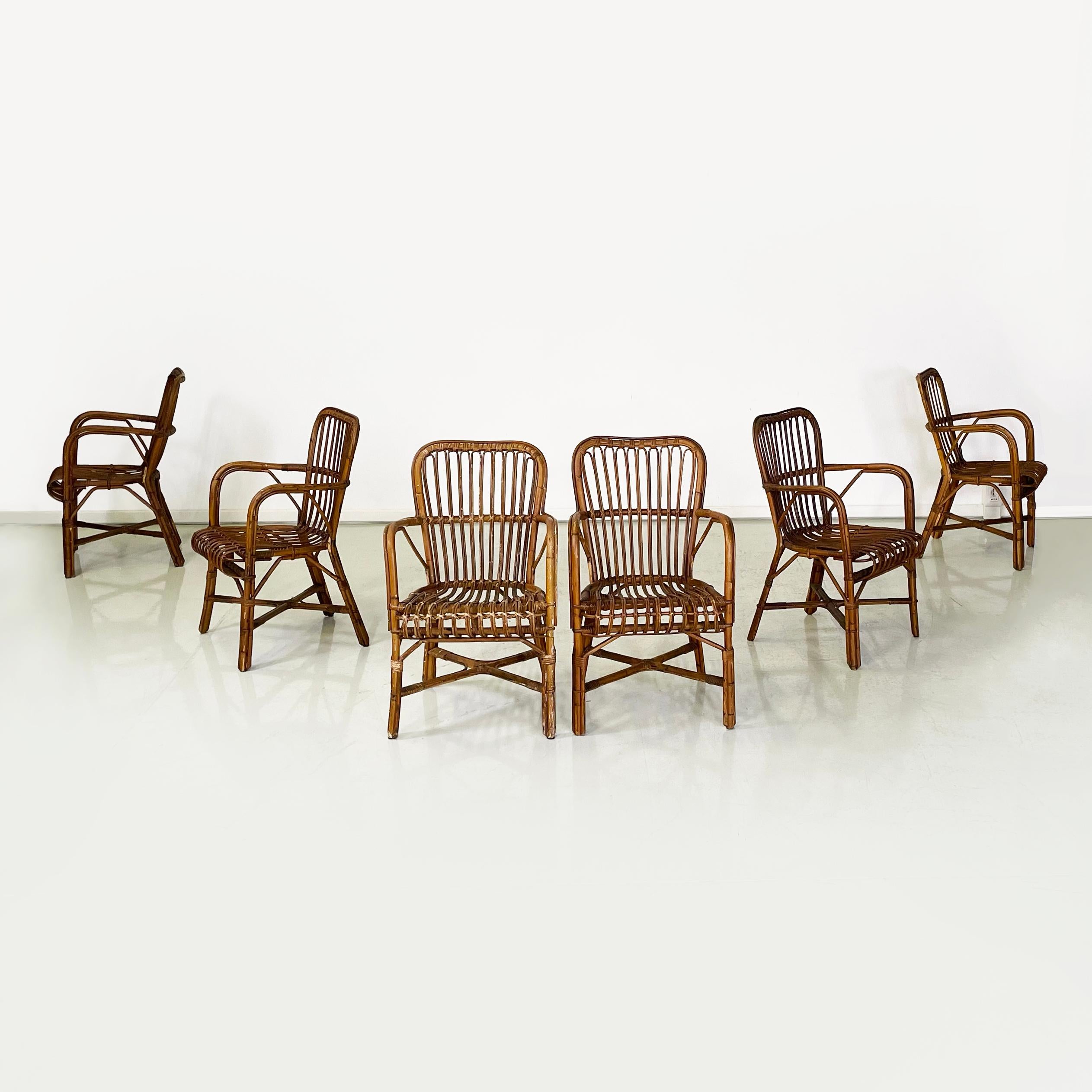 Italian Fauteuils d'extérieur italiens du milieu du siècle en bambou et rotin, années 1960
