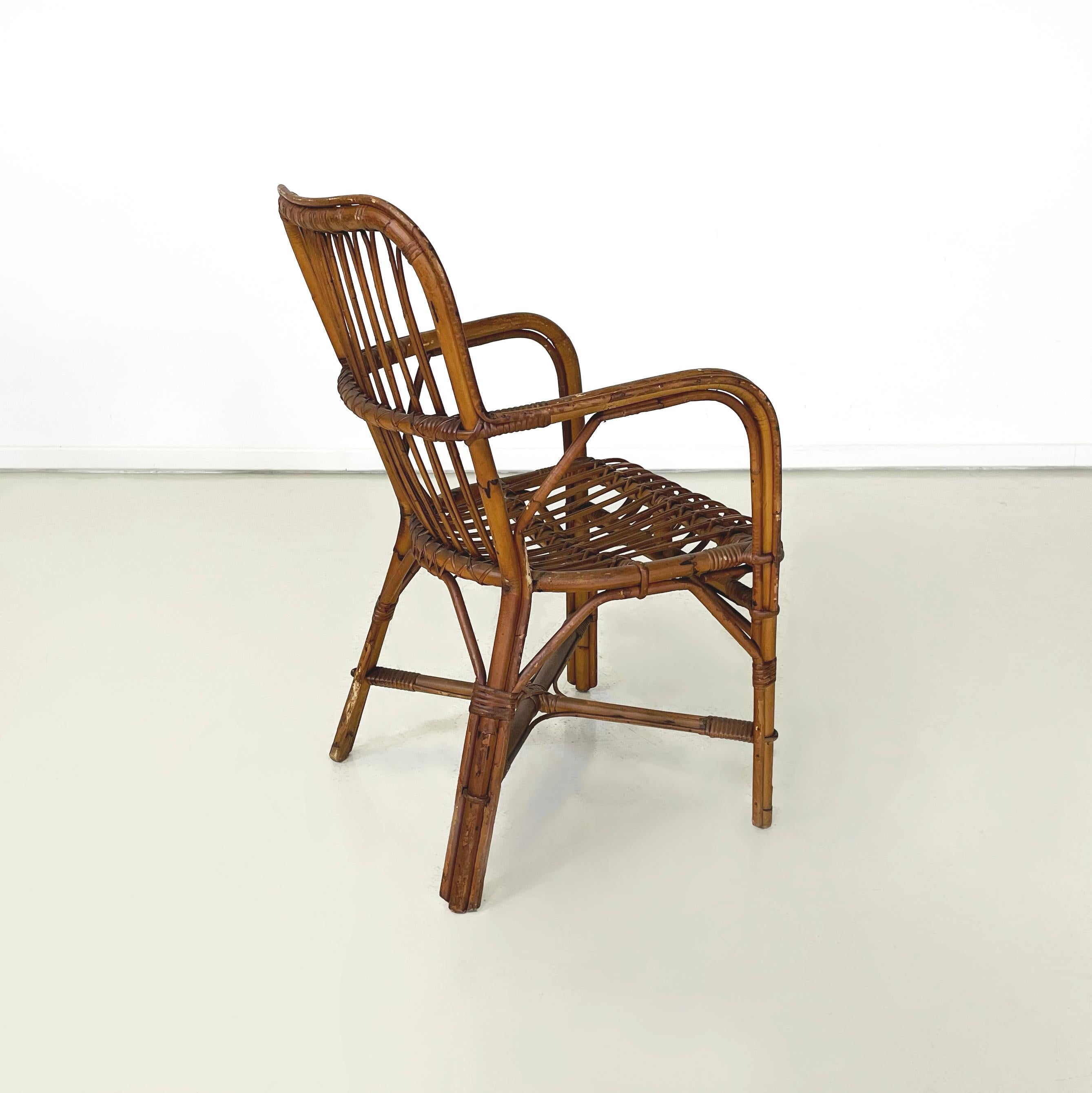 Mid-20th Century Italian mid-century Outdoor Armchairs in bamboo and rattan, 1960s For Sale