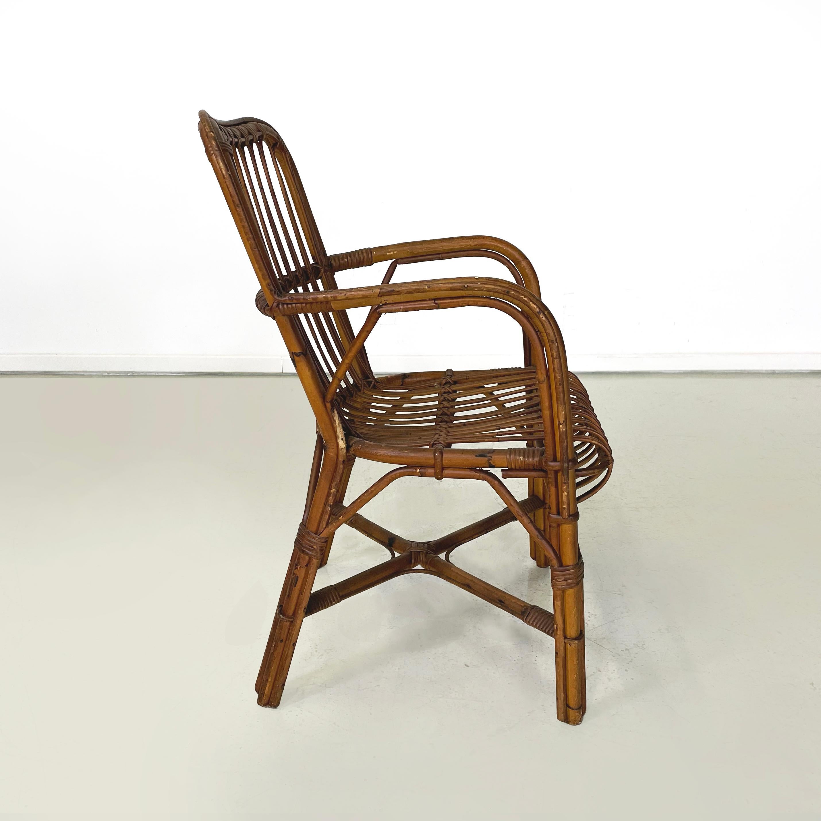Rotin Fauteuils d'extérieur italiens du milieu du siècle en bambou et rotin, années 1960