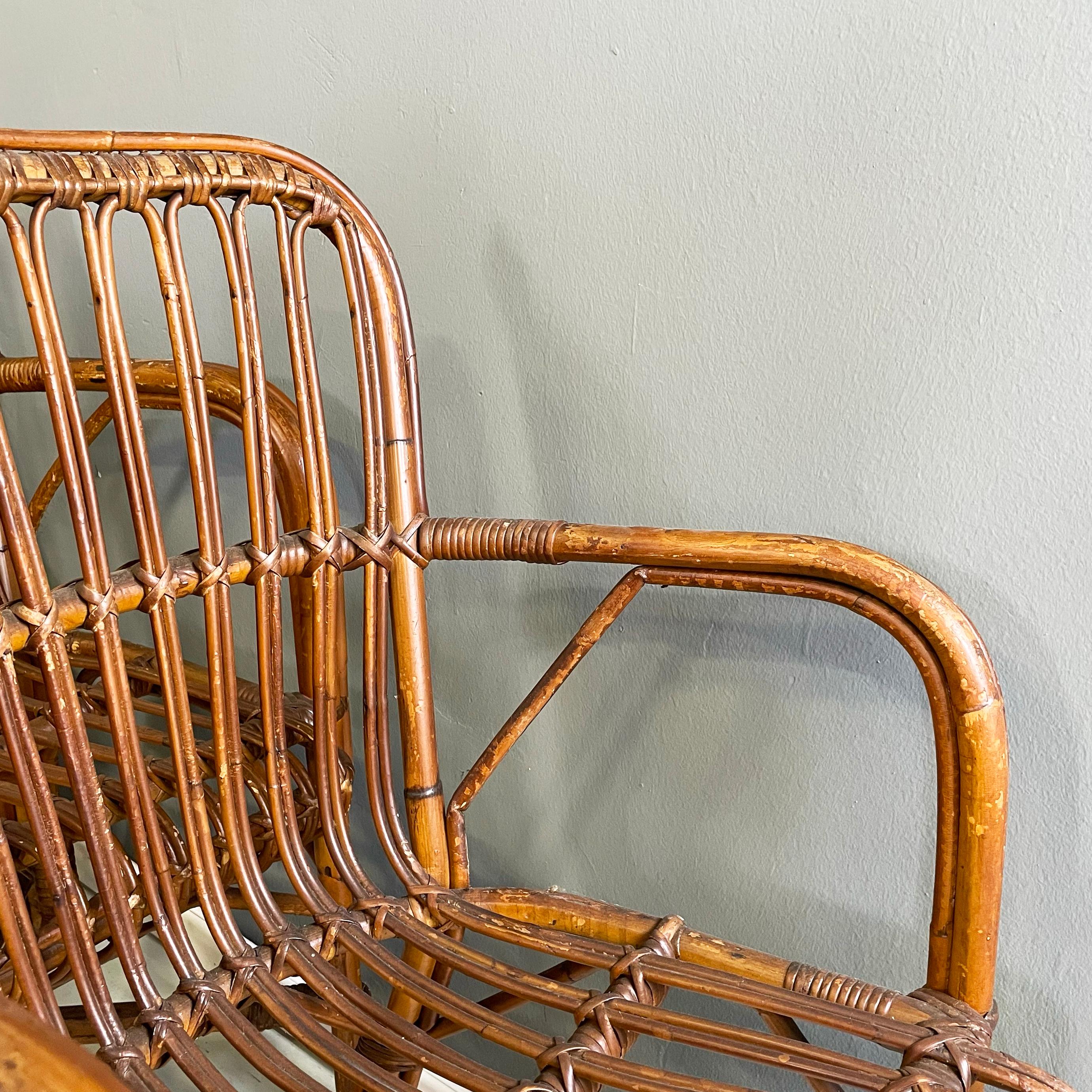 Italian mid-century Outdoor Armchairs in bamboo and rattan, 1960s For Sale 2