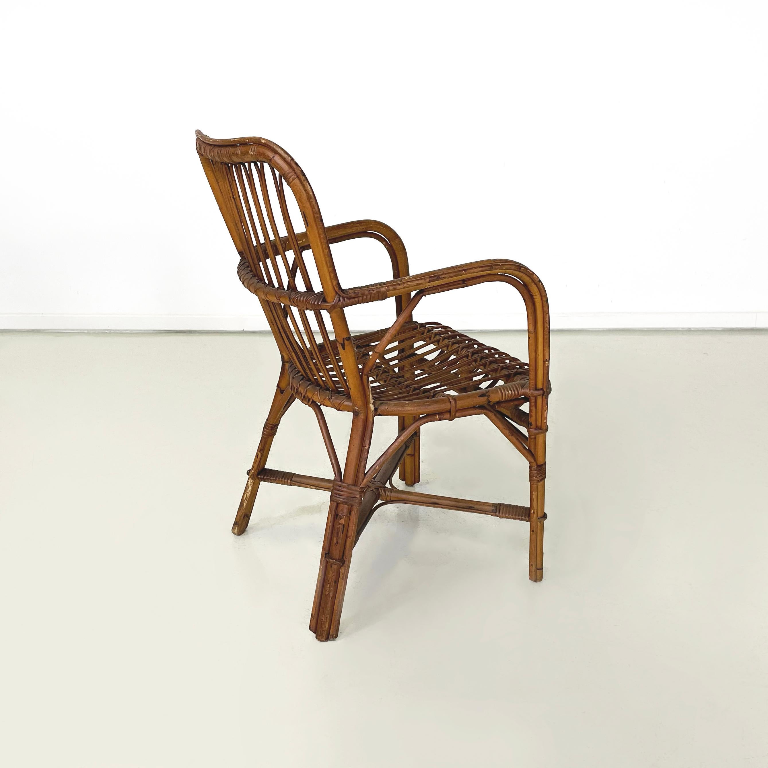 Fauteuils d'extérieur italiens du milieu du siècle en bambou et rotin, années 1960 1