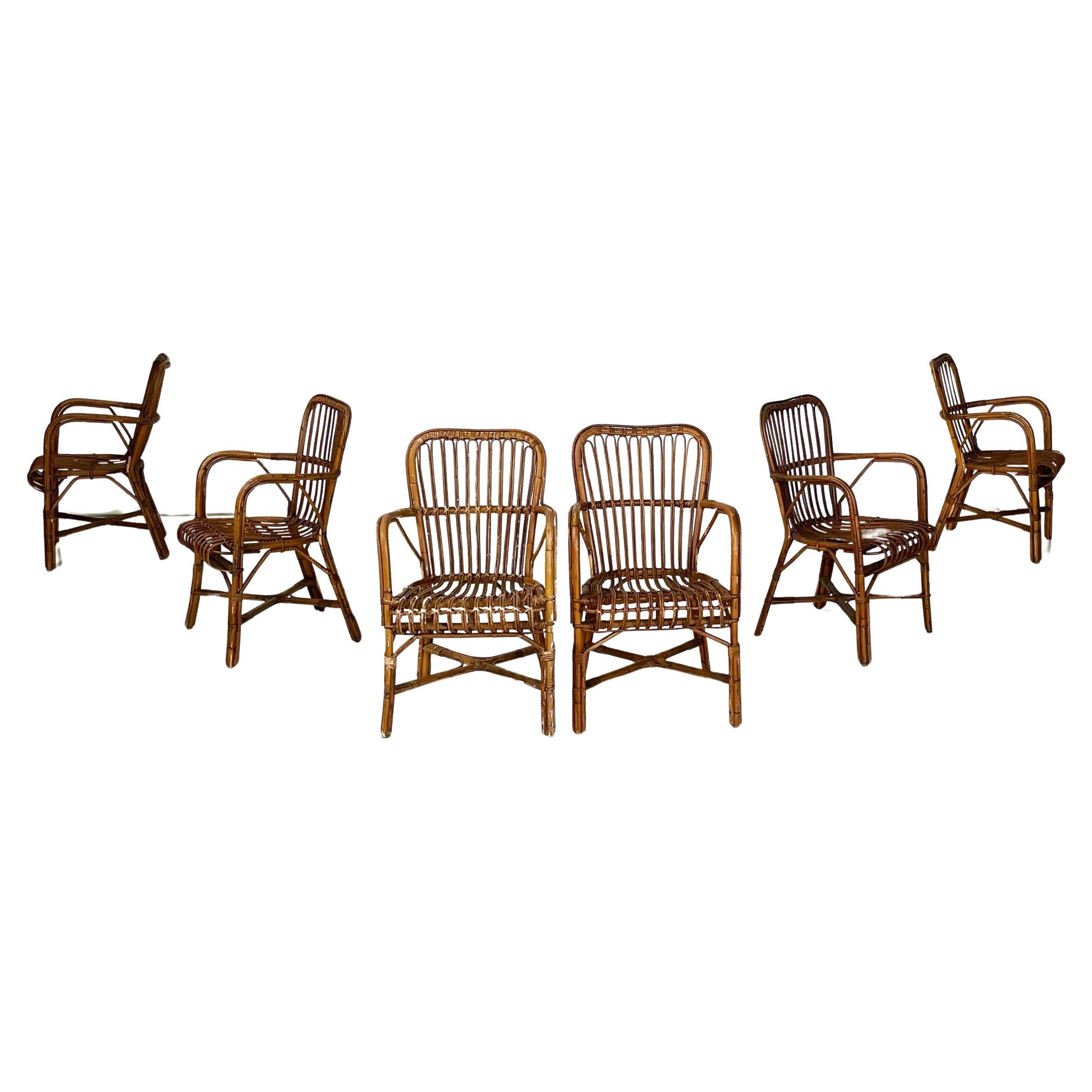 Italian mid-century Outdoor Armchairs in bamboo and rattan, 1960s