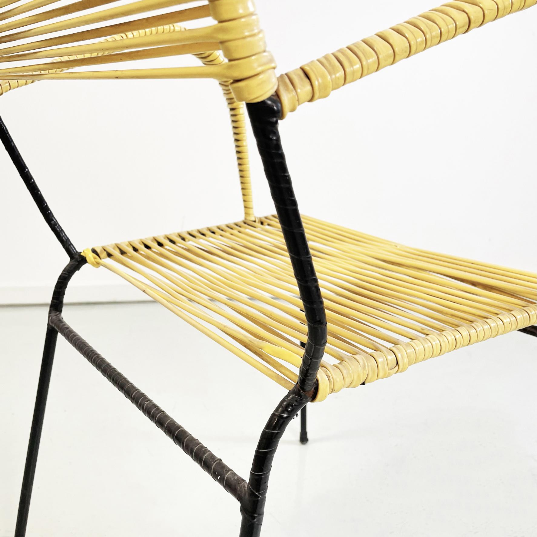 Italian Mid-Century Outdoor Chair in Yellow Plastic Scooby Black Metal, 1960s For Sale 6