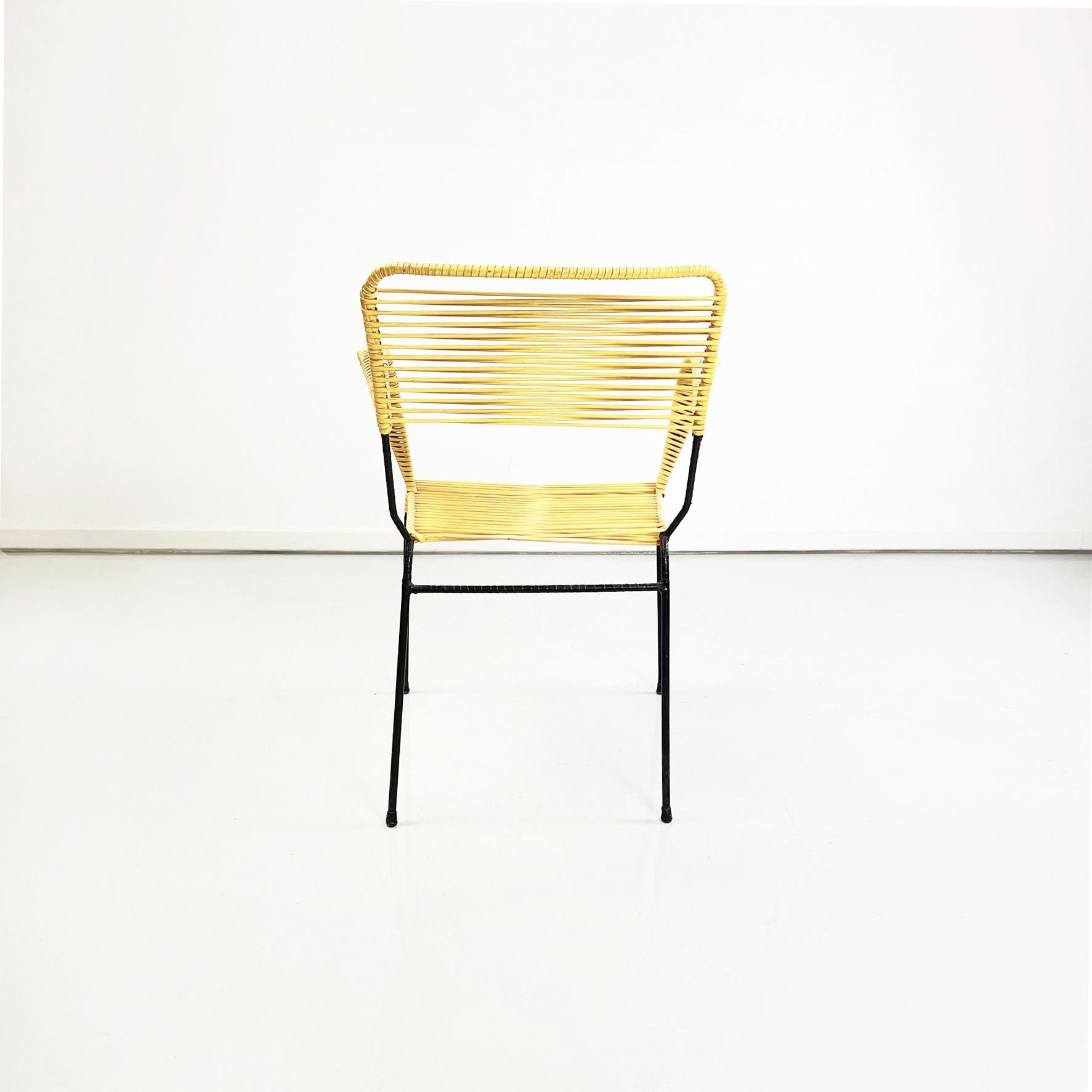 Mid-Century Modern Italian Mid-Century Outdoor Chair in Yellow Plastic Scooby Black Metal, 1960s For Sale