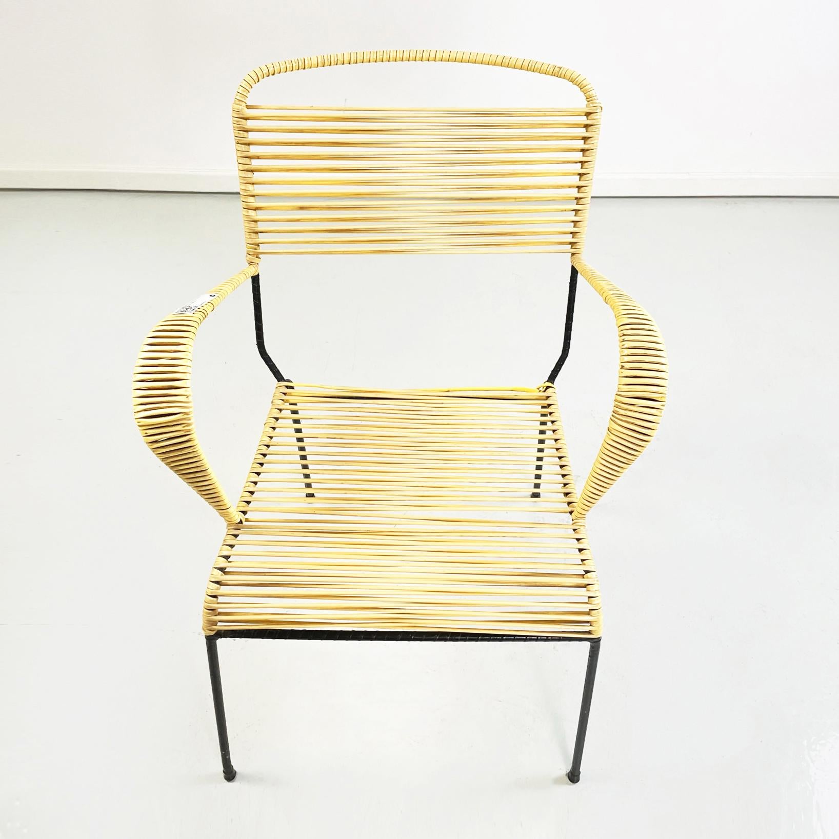 Mid-20th Century Italian Mid-Century Outdoor Chair in Yellow Plastic Scooby Black Metal, 1960s For Sale