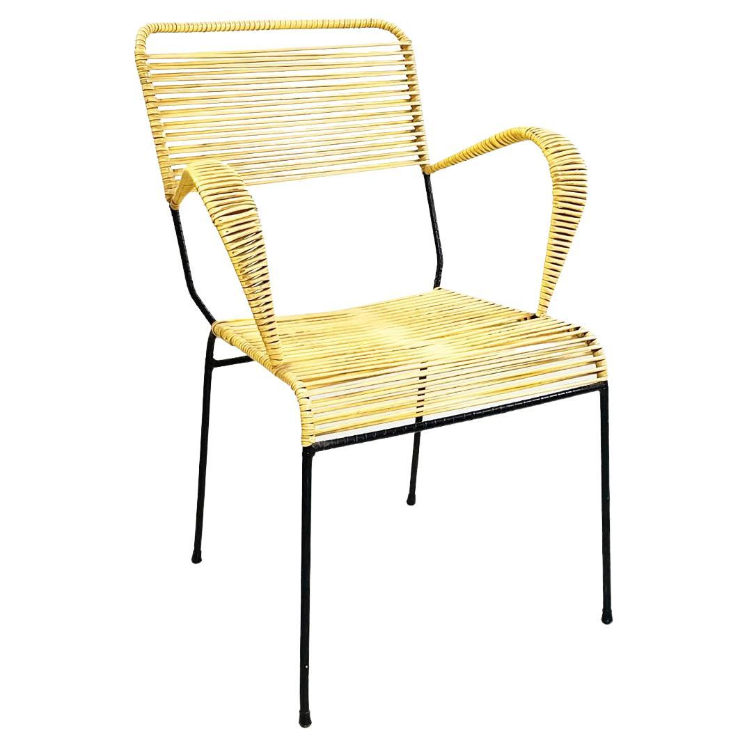 Italian Mid-Century Outdoor Chair in Yellow Plastic Scooby Black Metal, 1960s