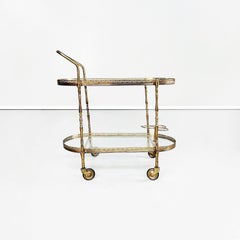 Italian Mid-Century Oval Bar Cart in Brass and Glass, 1950s