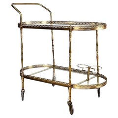 Italian Mid-Century Oval Bar Cart in Brass and Glass, 1950s