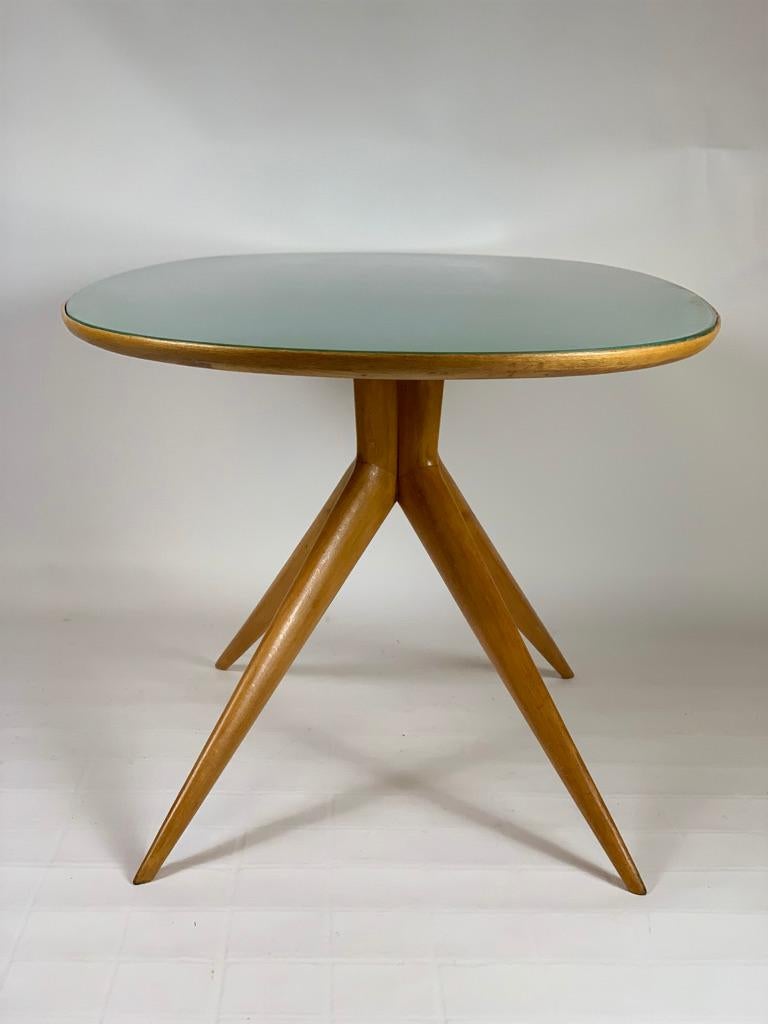 Italian Mid Century Oval Dining Table Green Glass Top 5