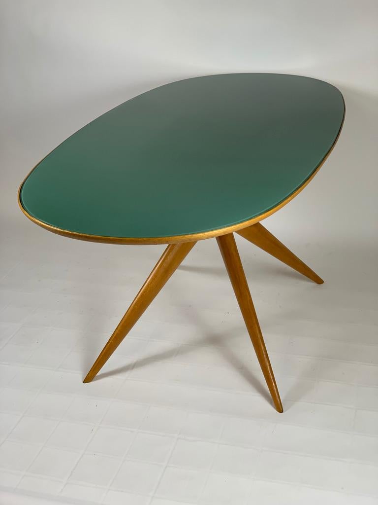 Italian Mid Century Oval Dining Table Green Glass Top 6