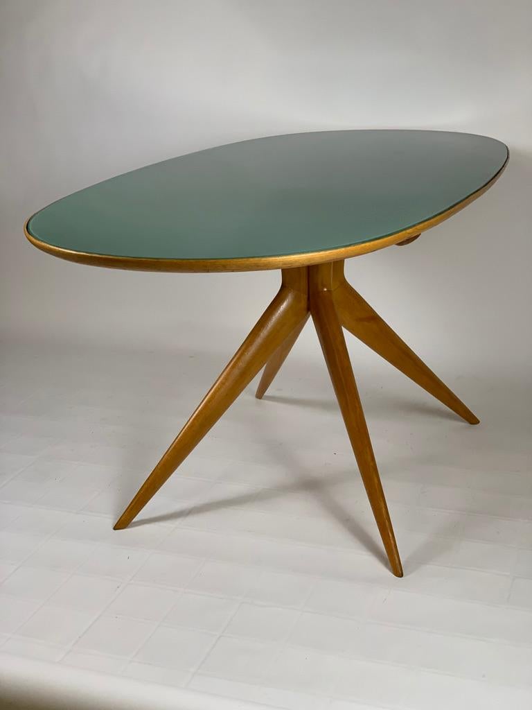 Italian Mid Century Oval Dining Table Green Glass Top 7