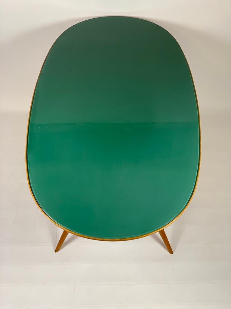 Italian Mid Century Oval Dining Table Green Glass Top 10