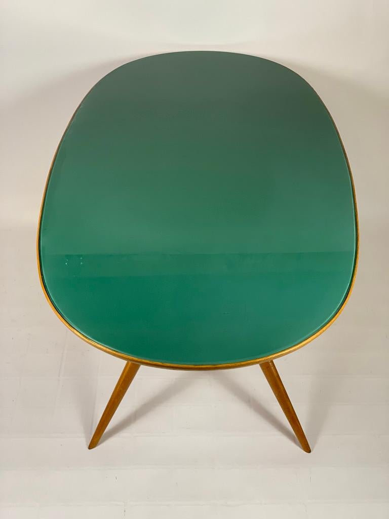 Italian Mid Century Oval Dining Table Green Glass Top 11