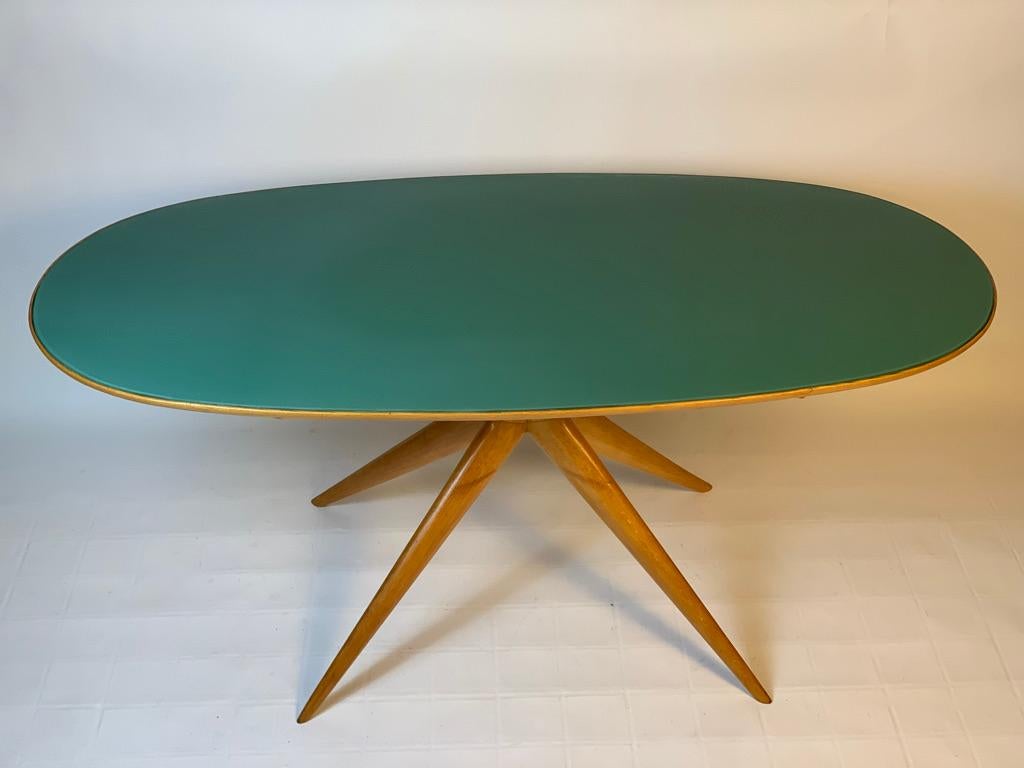 Mid-Century Modern Italian Mid Century Oval Dining Table Green Glass Top