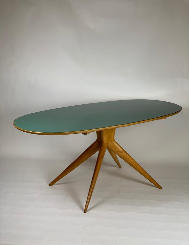 Mid-20th Century Italian Mid Century Oval Dining Table Green Glass Top