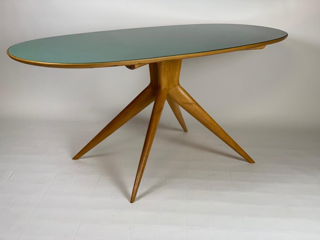 Italian Mid Century Oval Dining Table Green Glass Top 1