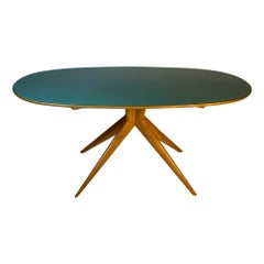 Italian Mid Century Oval Dining Table Green Glass Top