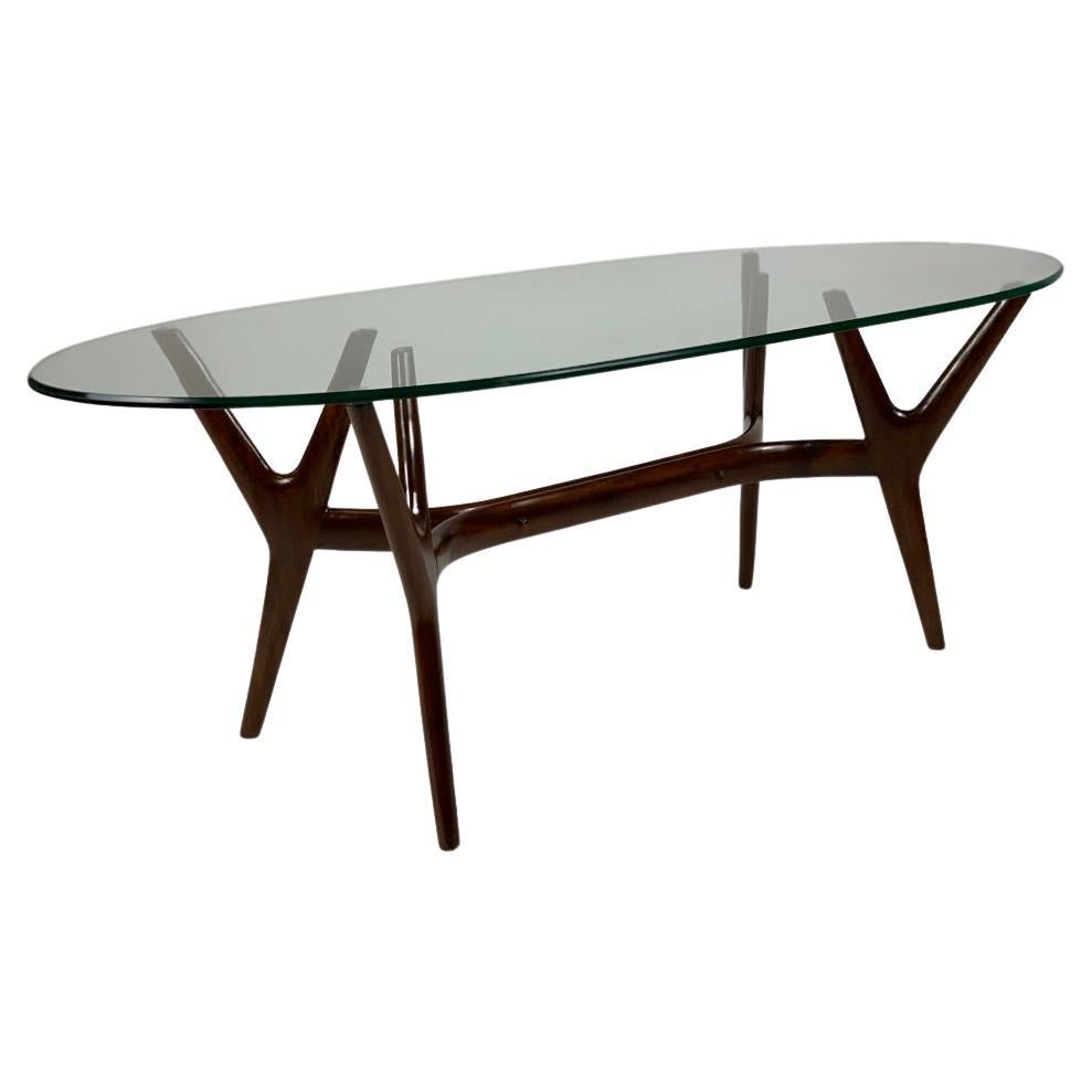 Mid20th Century Bronze XCoffee Table Base with Oval Glass Top at