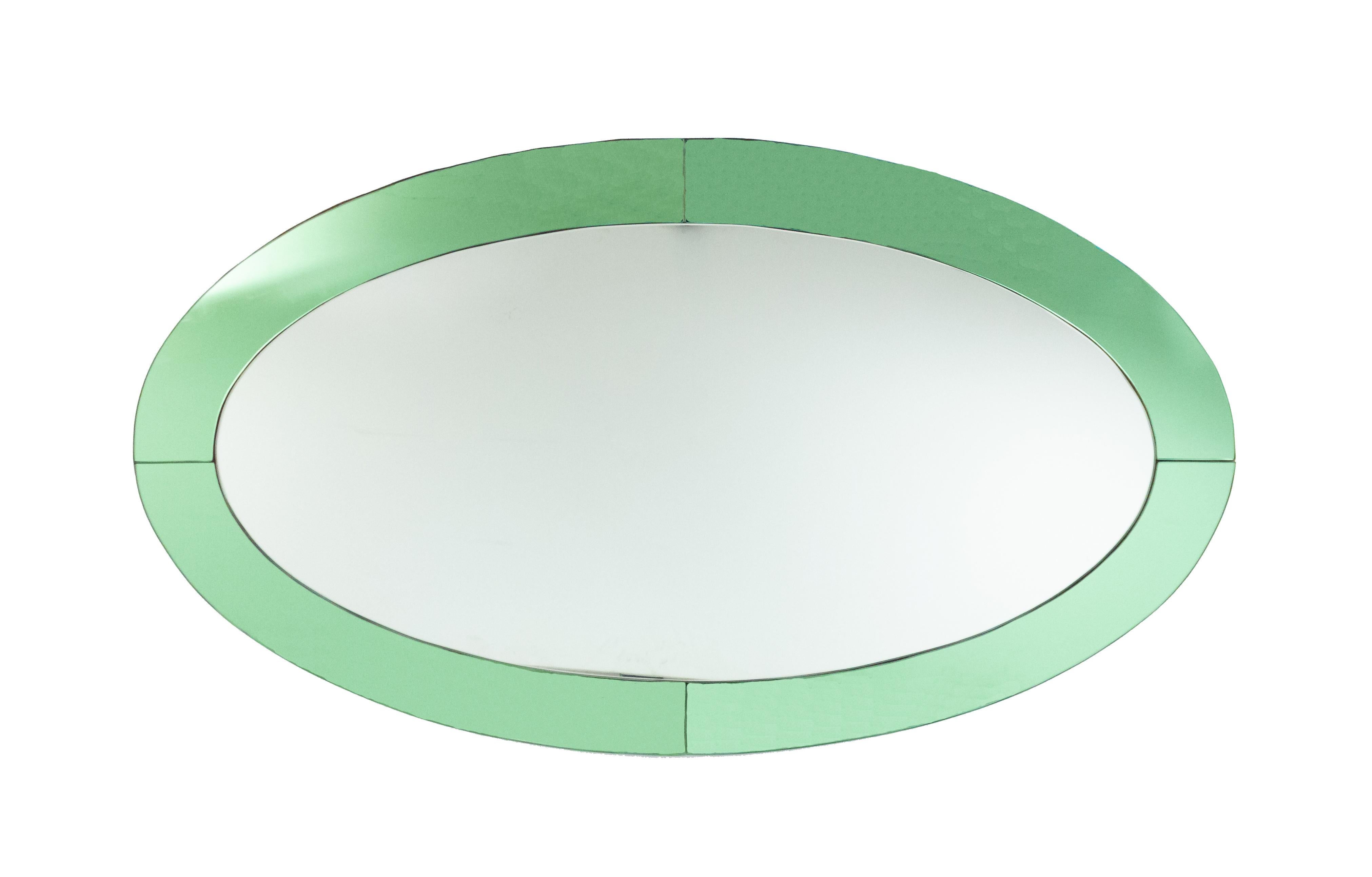 20th Century Italian Mid-Century Oval Green Glass Wall Mirror 'Manner of Fontana Arte'