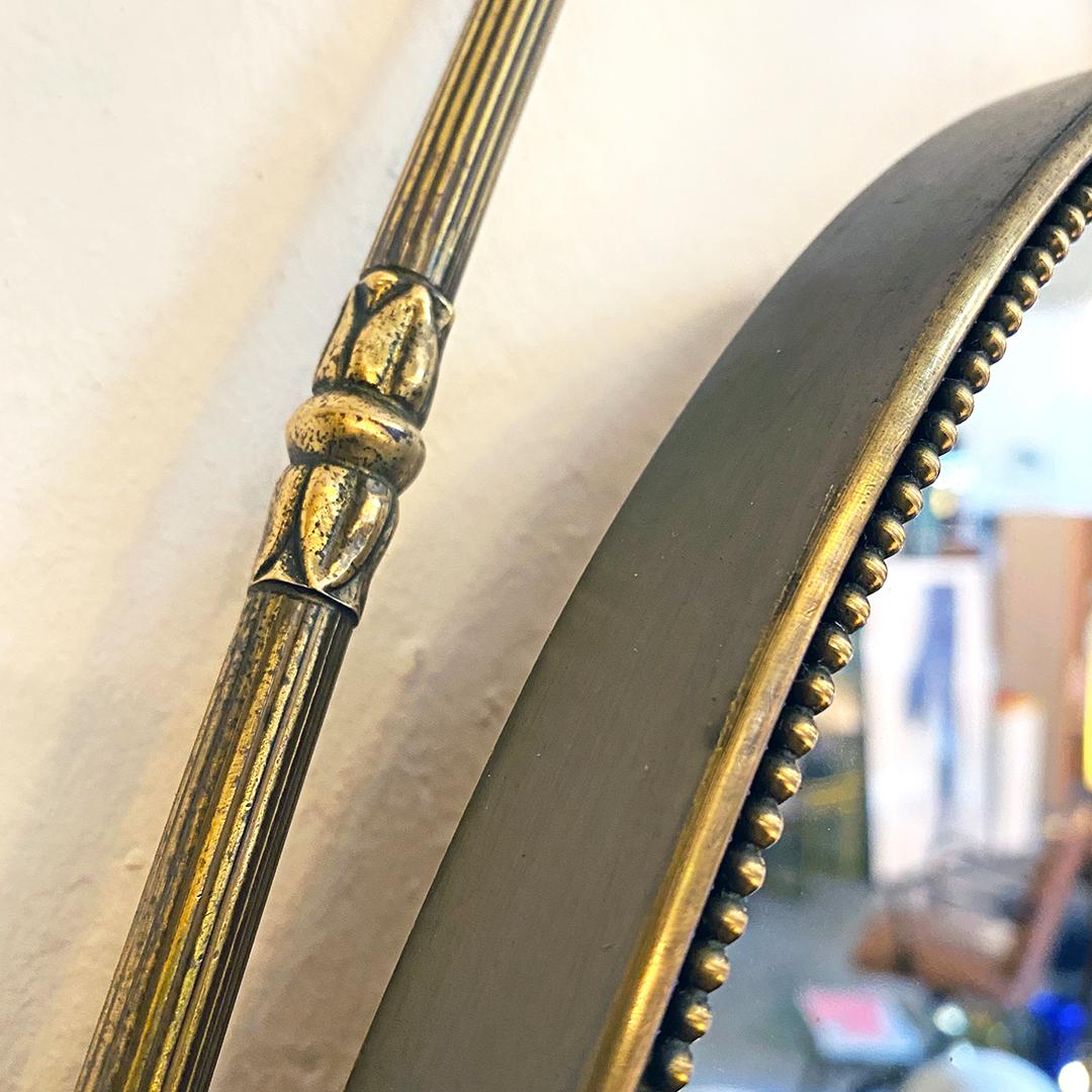 Italian Mid-Century Oval Shaped Brass Mirror with Decorative Structure, 1950s 2