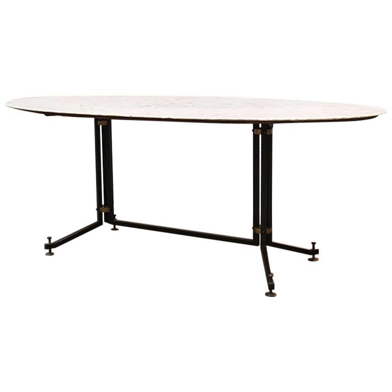 Italian Mid-Century Oval Table with Portuguese Pink Marble Top, 1950s