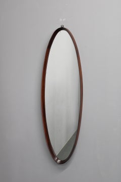 Italian Mid-Century Oval Teak Wall Mirror, 1980s