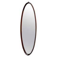 Italian Mid-Century Oval Teak Wall Mirror, 1980s
