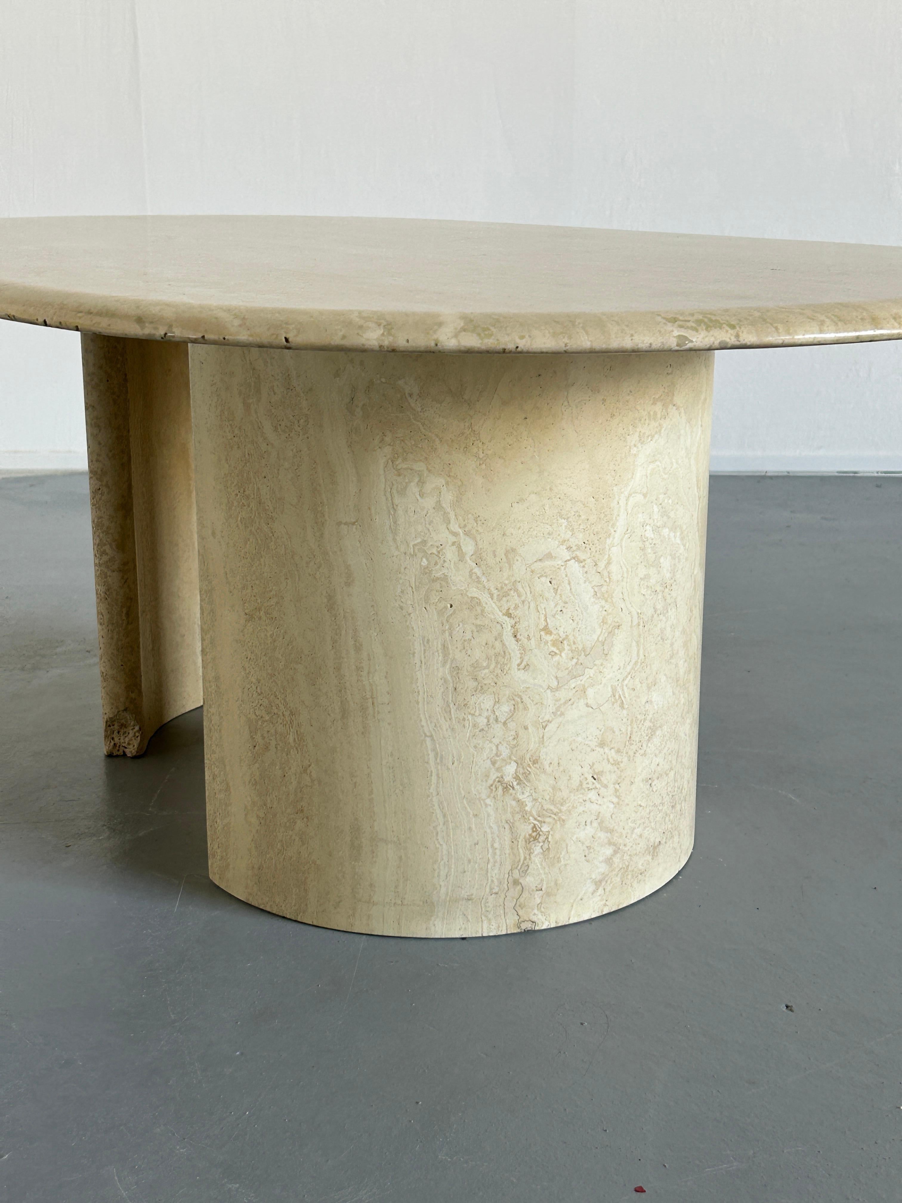 Late 20th Century Italian Midcentury Oval Travertine Coffee Table or Club Table, 1980s