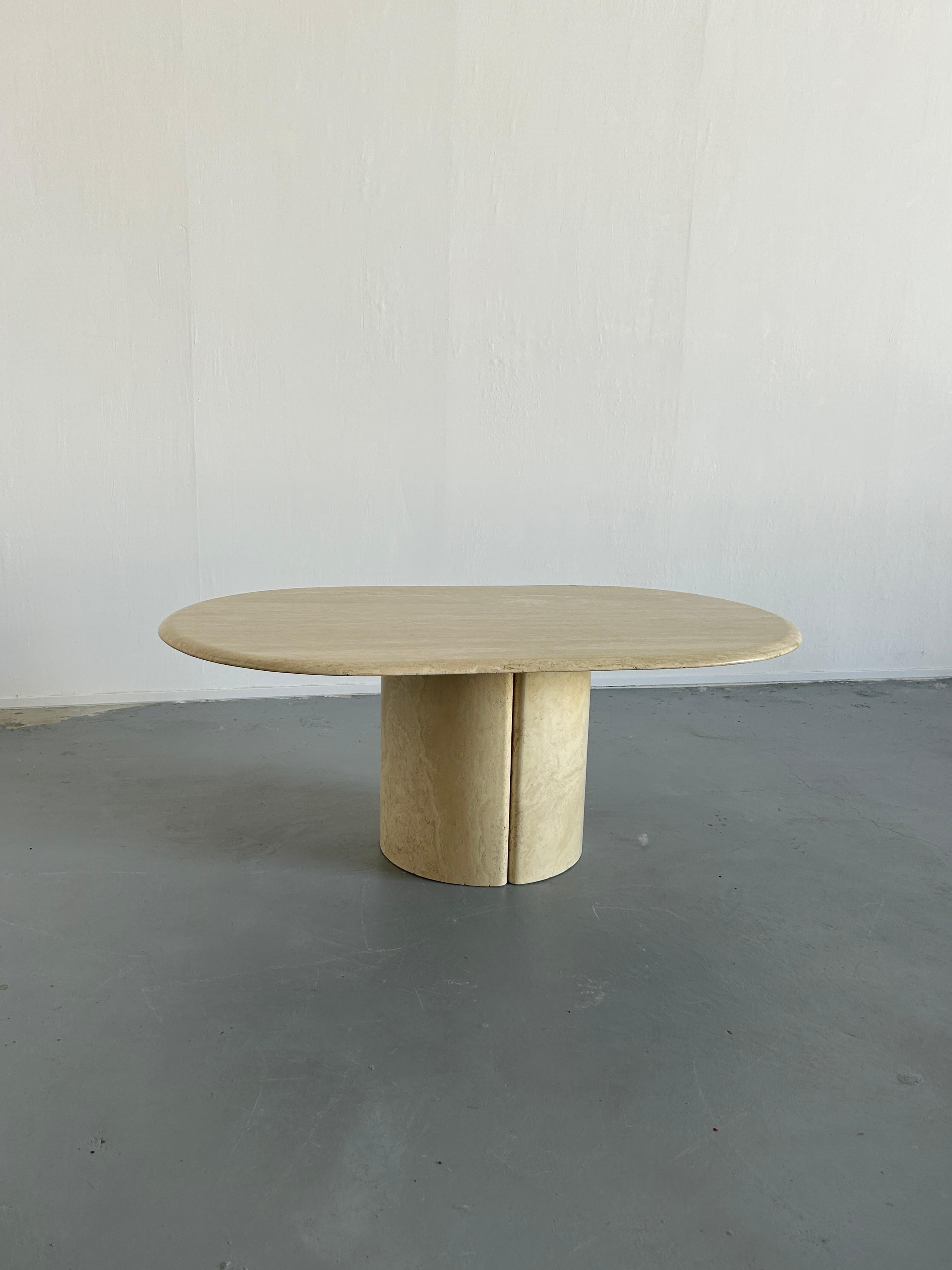 Italian Midcentury Oval Travertine Coffee Table or Club Table, 1980s 1