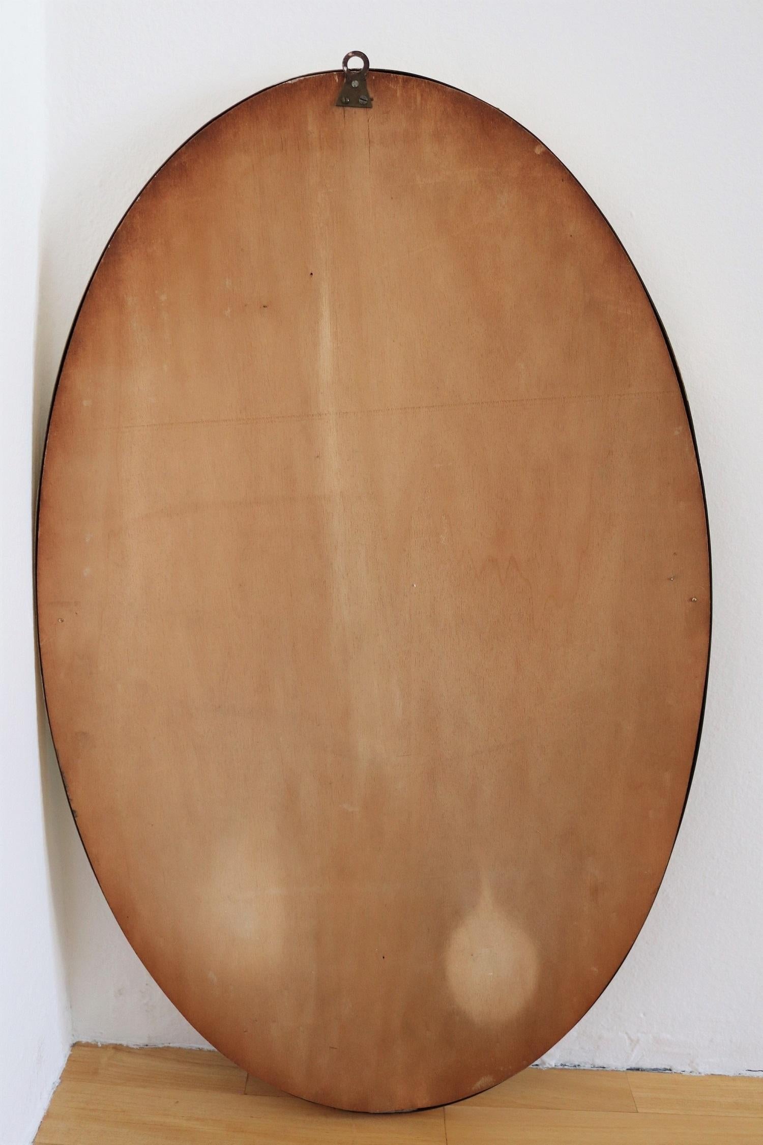 Italian Midcentury Oval Wall Mirror with Brass Frame, 1950s 5