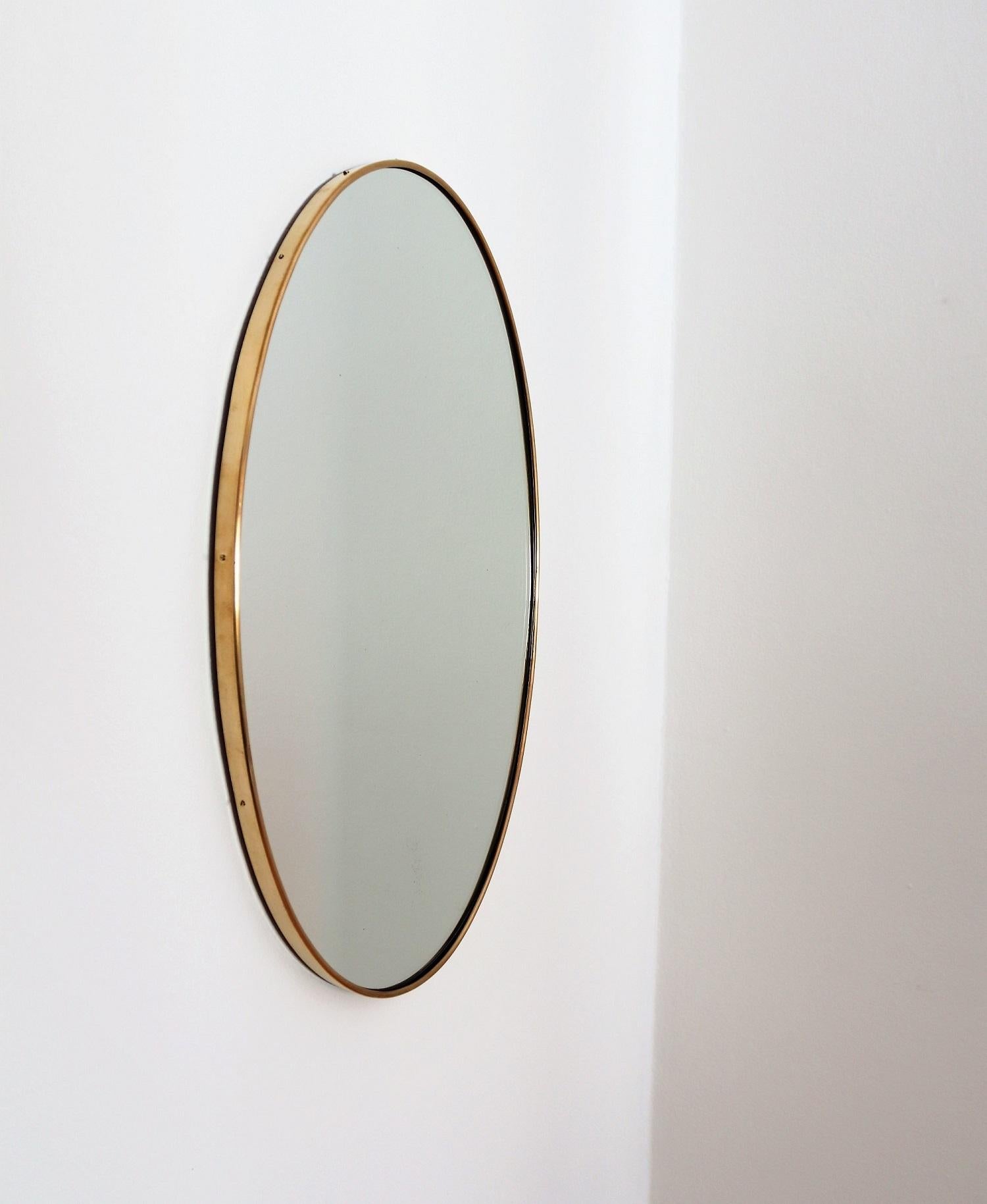 Mid-20th Century Italian Midcentury Oval Wall Mirror with Brass Frame, 1950s