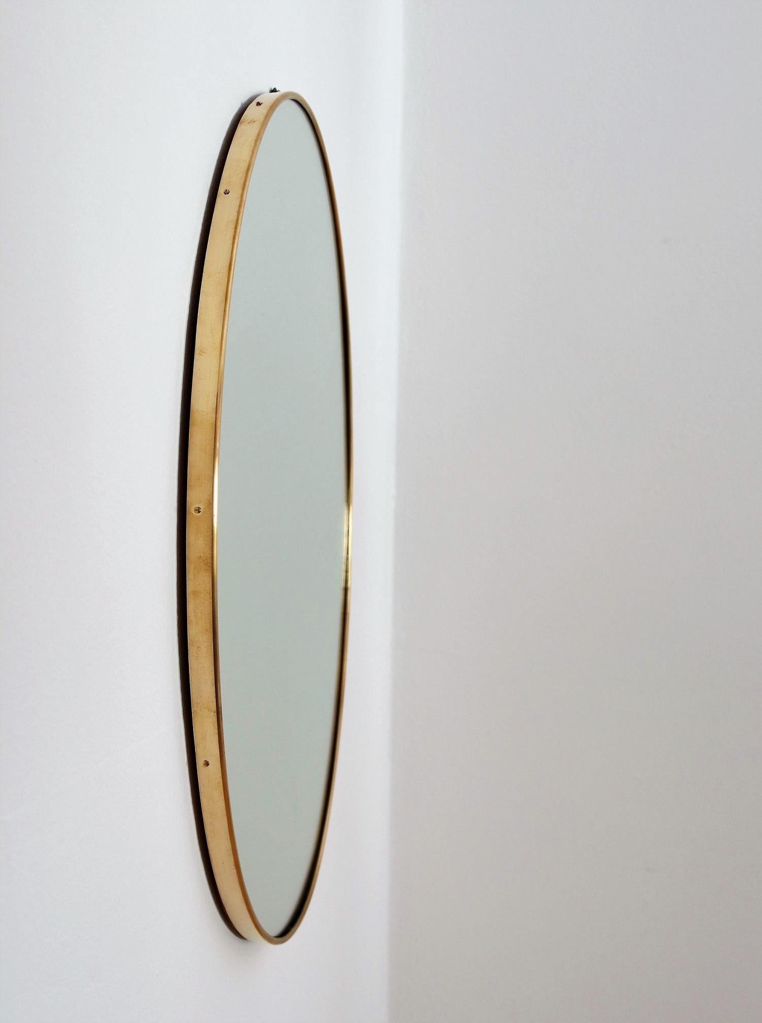 Italian Midcentury Oval Wall Mirror with Brass Frame, 1950s 1