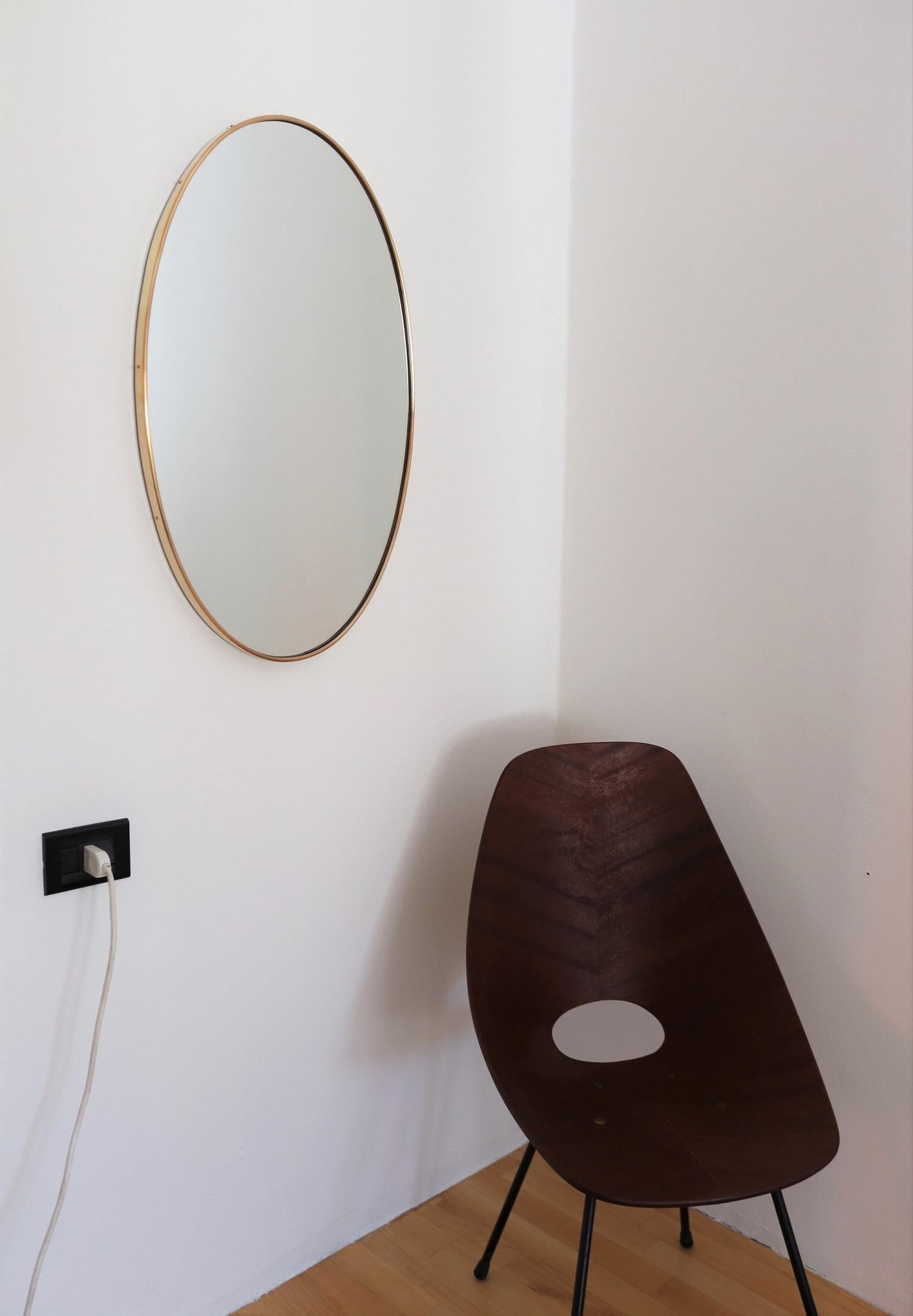 Italian Midcentury Oval Wall Mirror with Brass Frame, 1950s 2