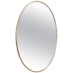 Italian Midcentury Oval Wall Mirror with Brass Frame, 1950s