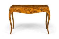 Italian Mid-Century Oyster Burl Cabriole Leg Writing Table