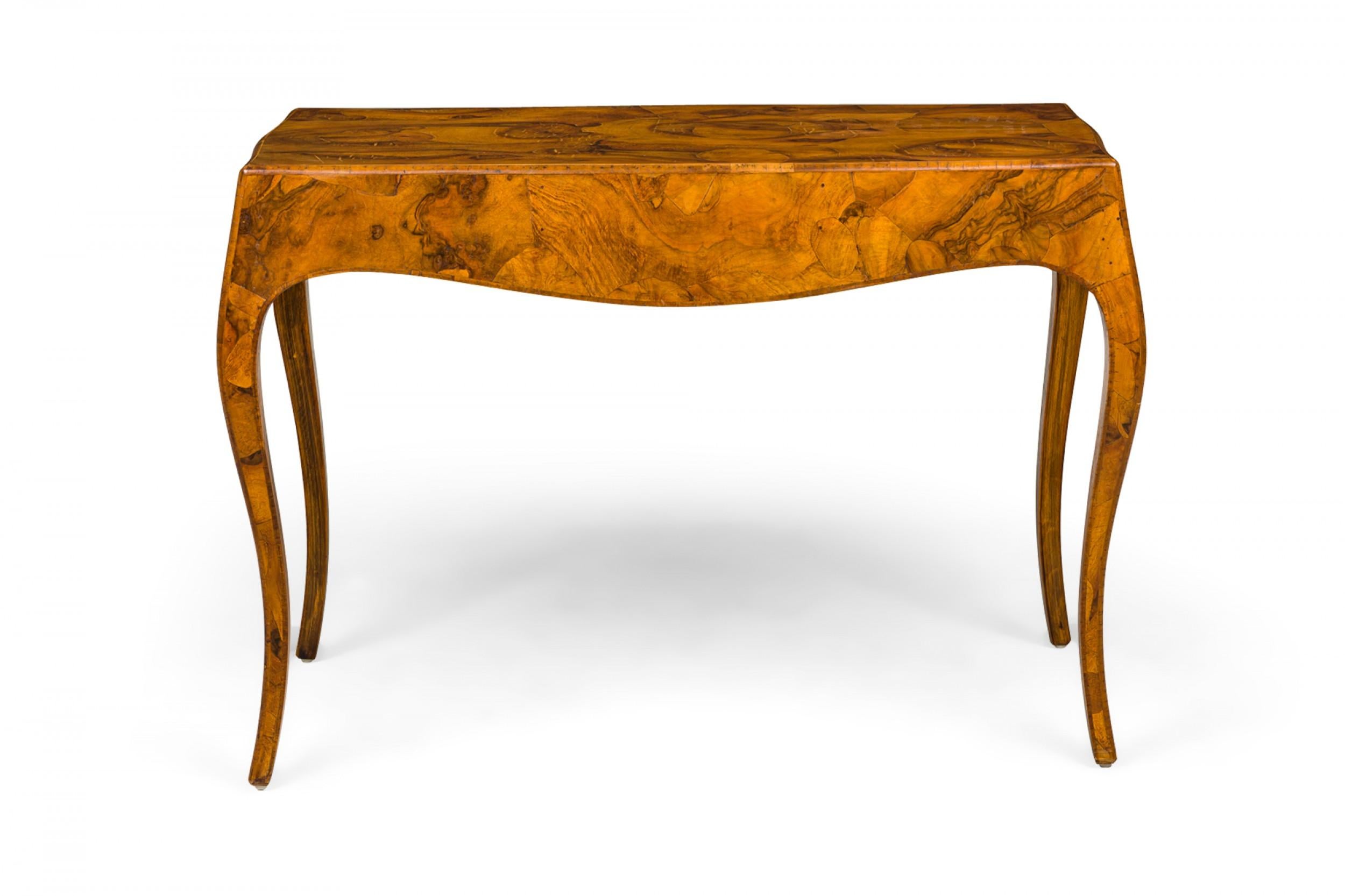 Mid-Century Modern Italian Mid-Century Oyster Burl Cabriole Leg Writing Table For Sale