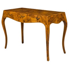 Italian Mid-Century Oyster Burl Cabriole Leg Writing Table