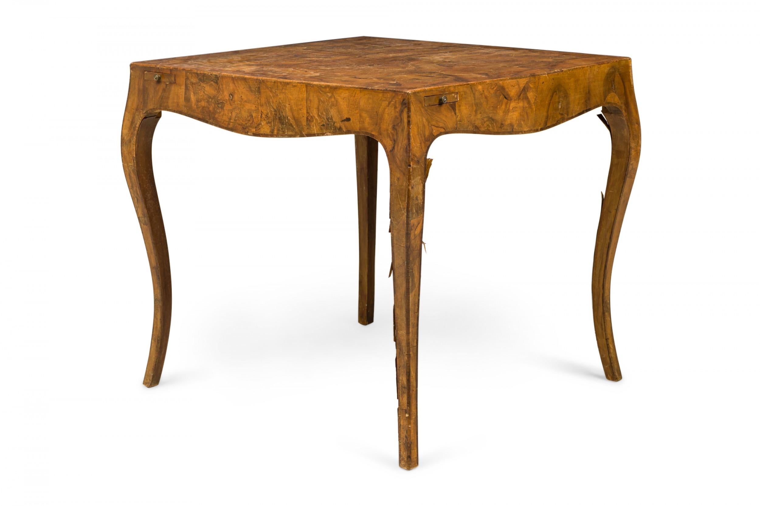 Mid-Century Modern Italian Mid-Century Oyster Burl Curved Leg Game Table For Sale