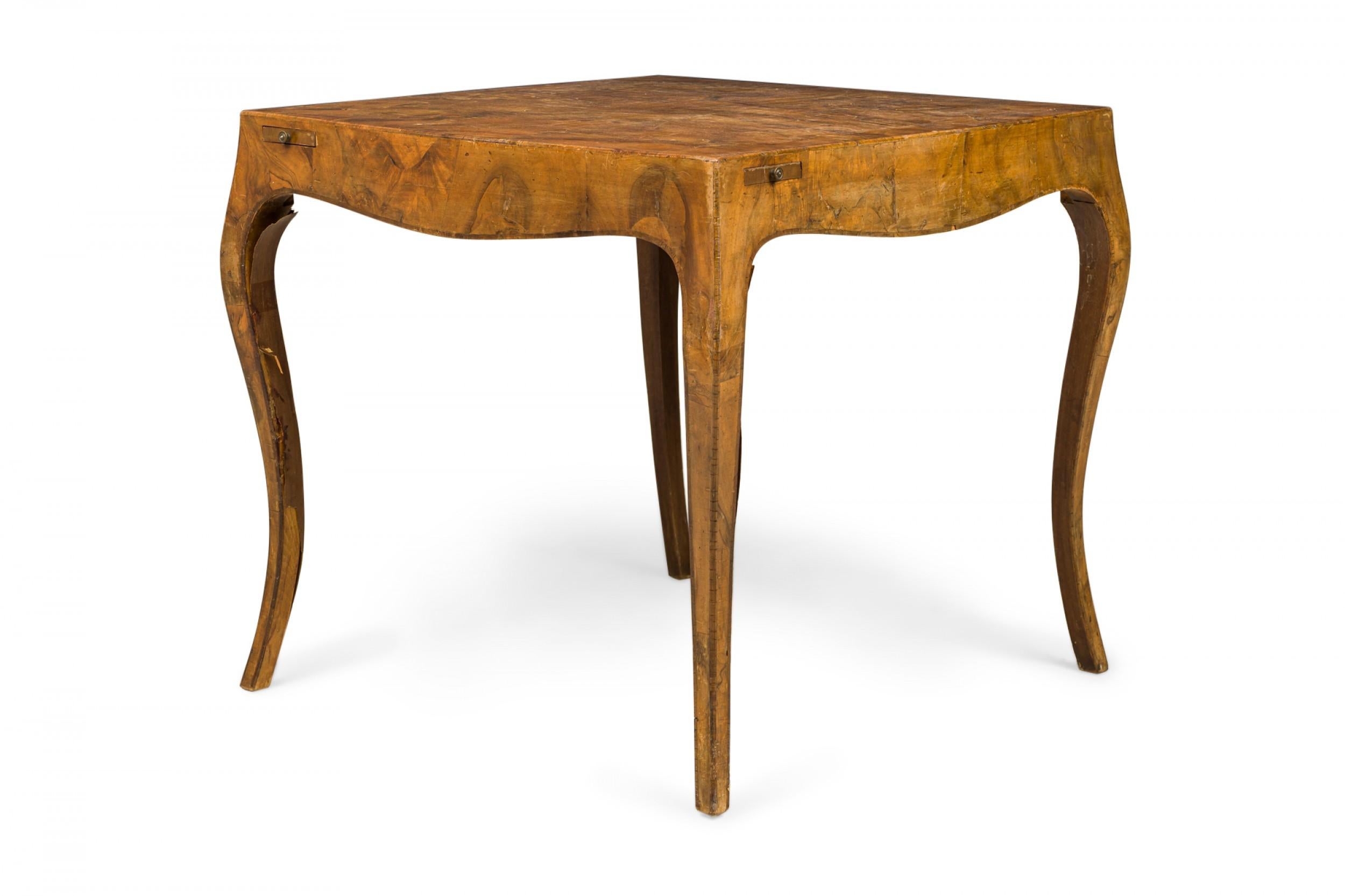 20th Century Italian Mid-Century Oyster Burl Curved Leg Game Table For Sale
