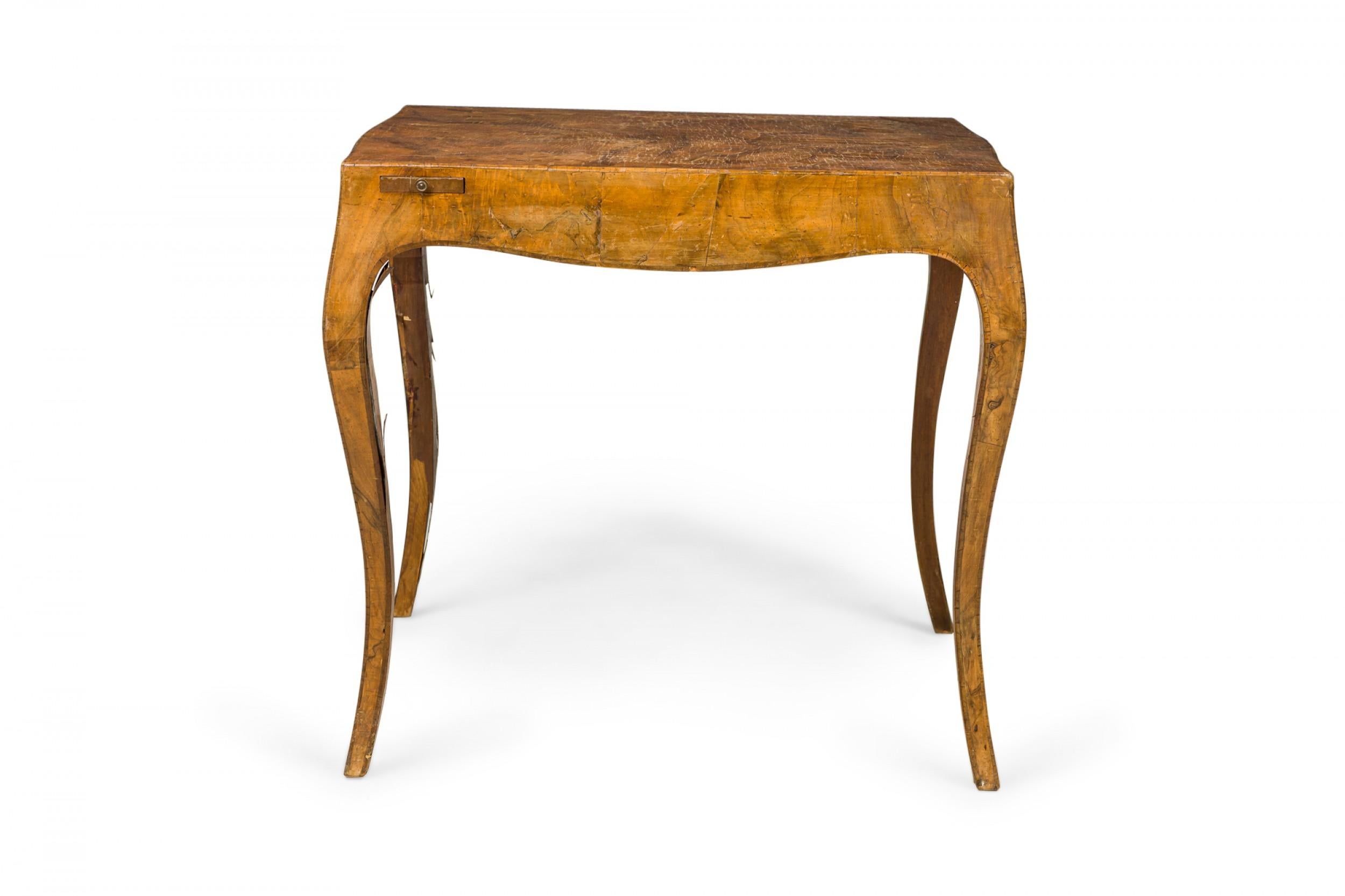 Brass Italian Mid-Century Oyster Burl Curved Leg Game Table For Sale