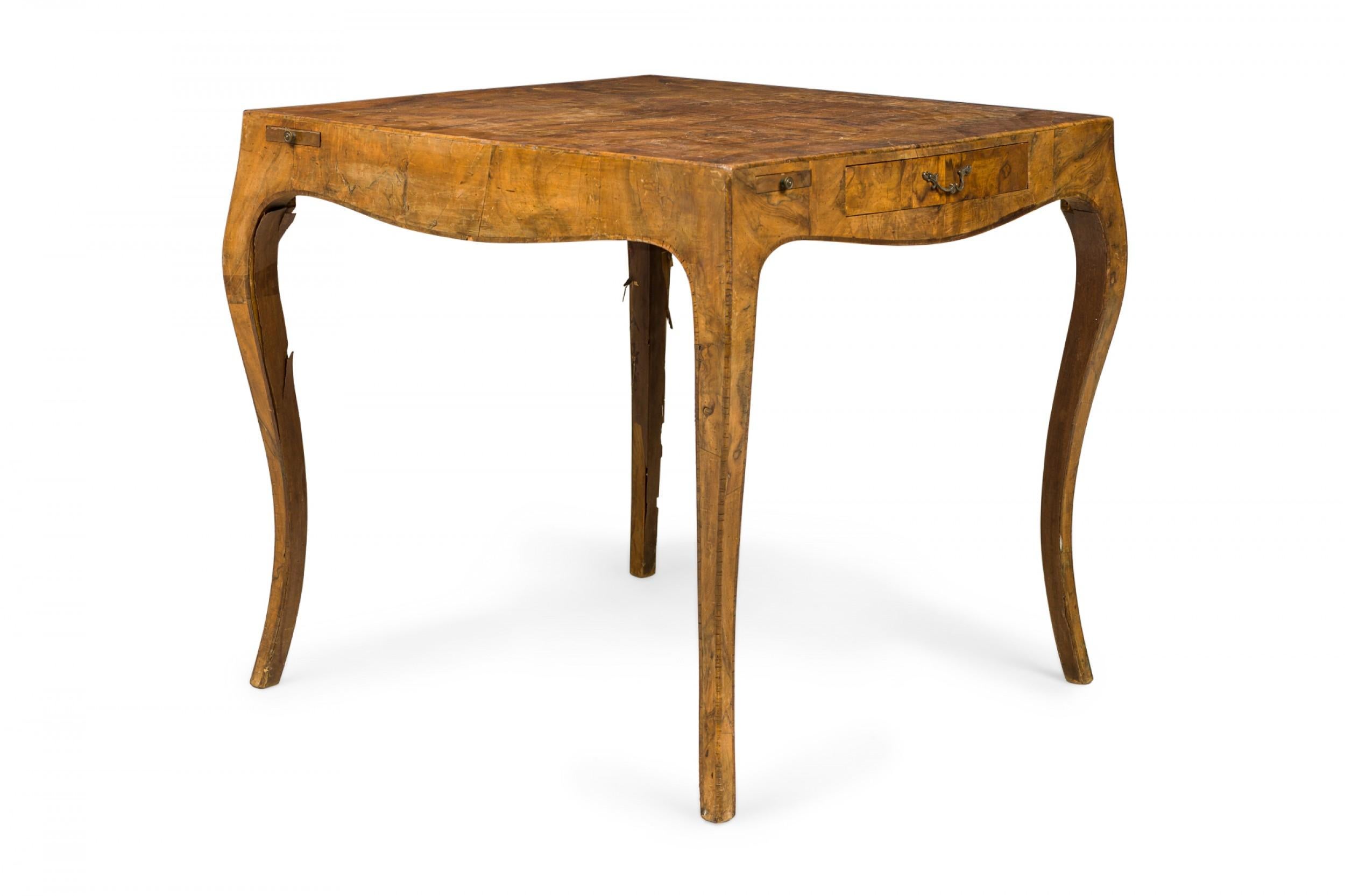 Italian Mid-Century Oyster Burl Curved Leg Game Table For Sale 1