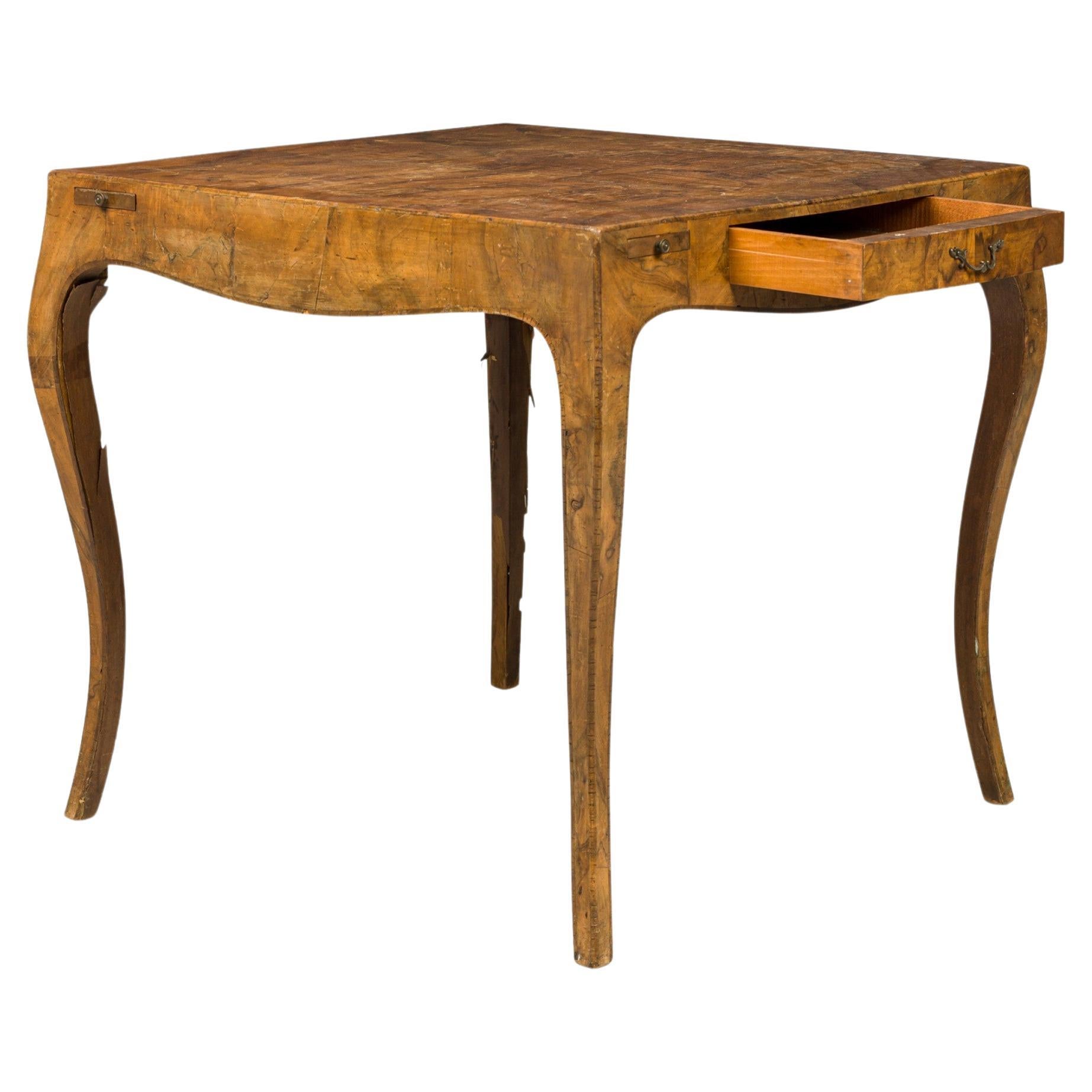 Italian Mid-Century Oyster Burl Curved Leg Game Table